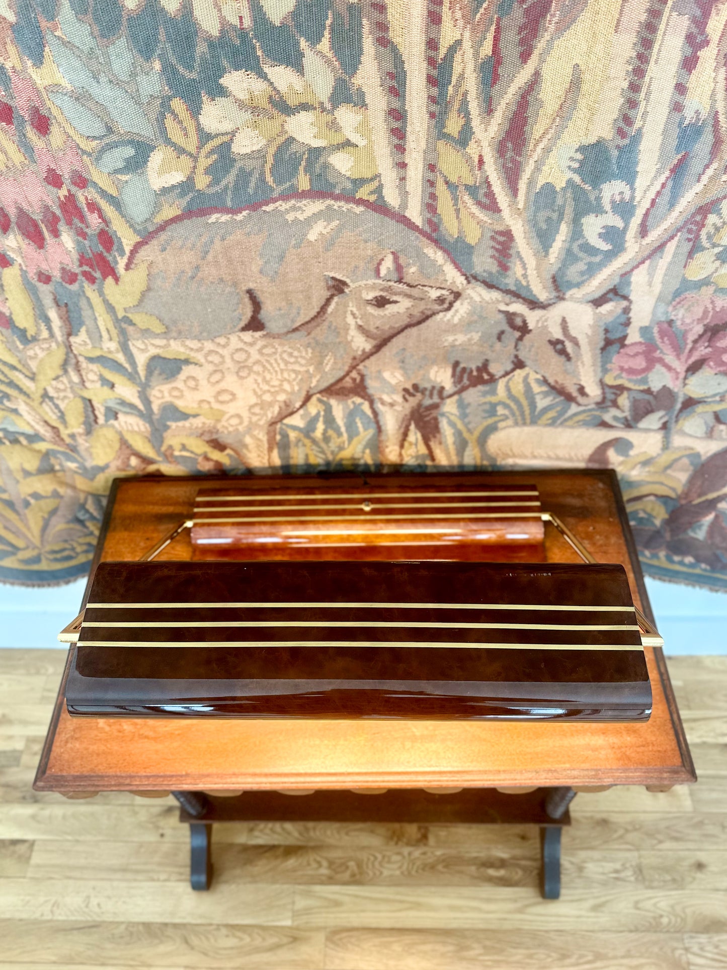 1980s George Kovacs Lacquered Burl Wood Bankers Lamp