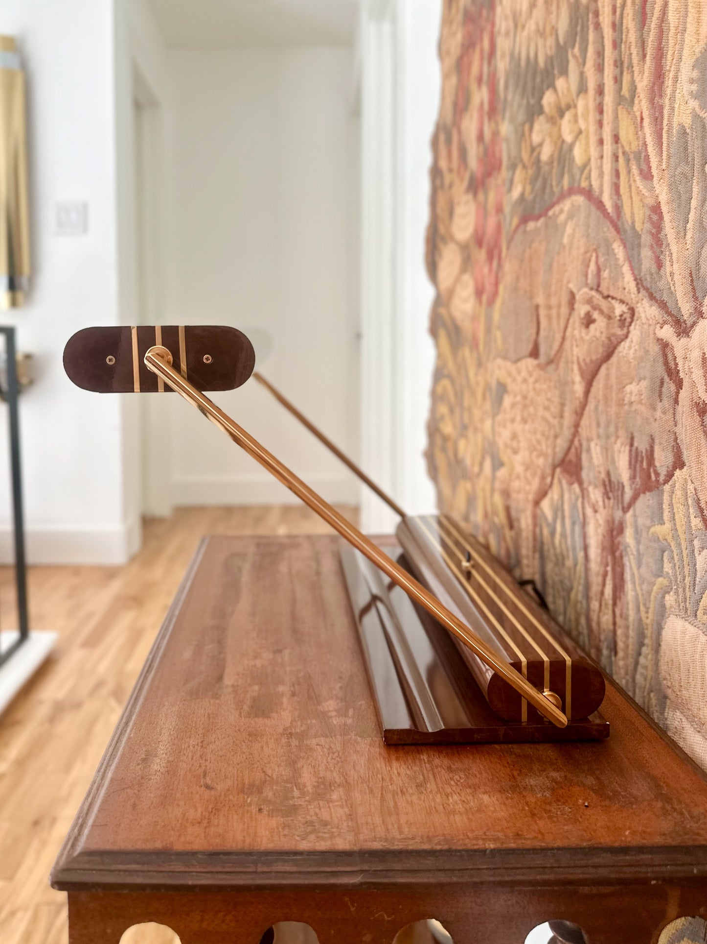 1980s George Kovacs Lacquered Burl Wood Bankers Lamp