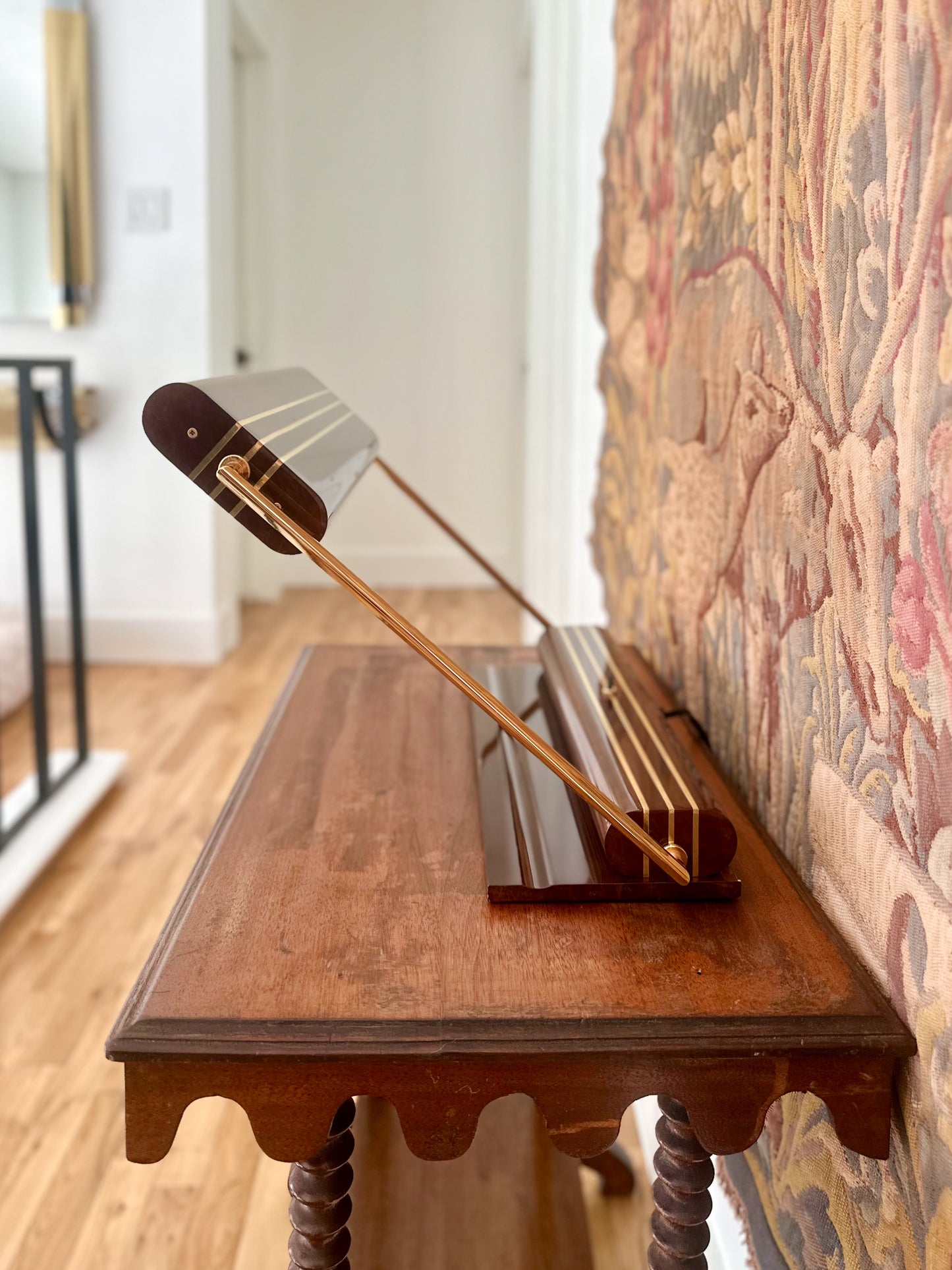 1980s George Kovacs Lacquered Burl Wood Bankers Lamp