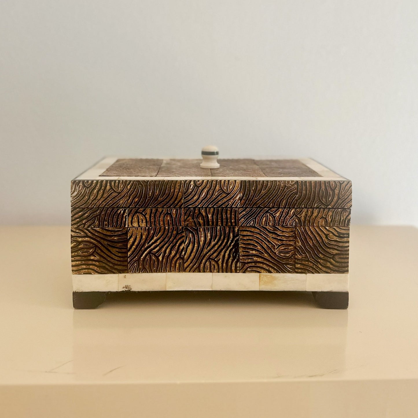 1980s Textured Bone and Faux Shell Jewelry Box
