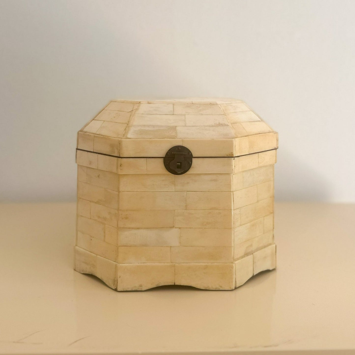 1980s Ivory Bone Octagonal Boxes - 2 Available