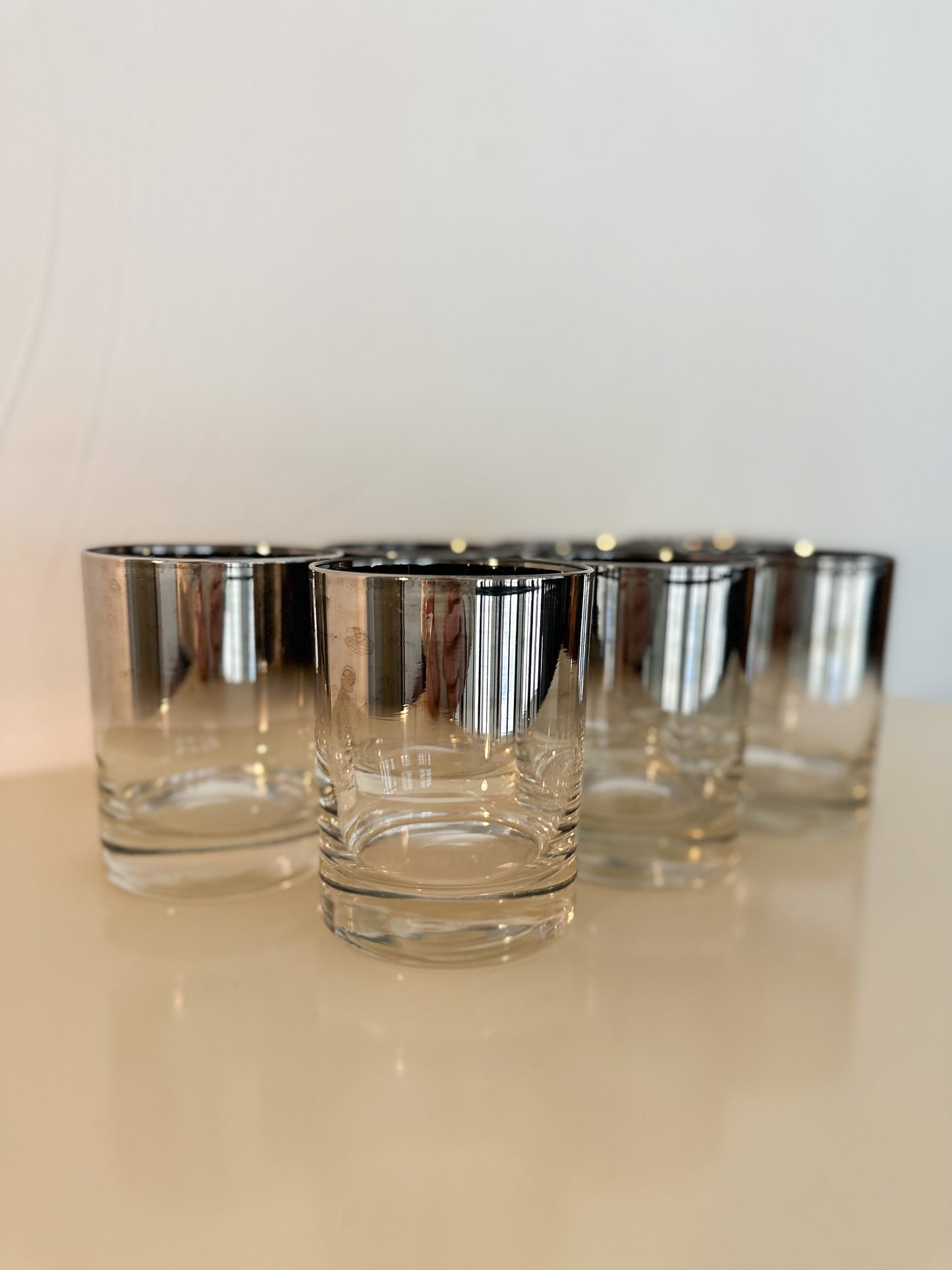 Midcentury Modern Silver Rimmed Whiskey Glasses - Set of 7