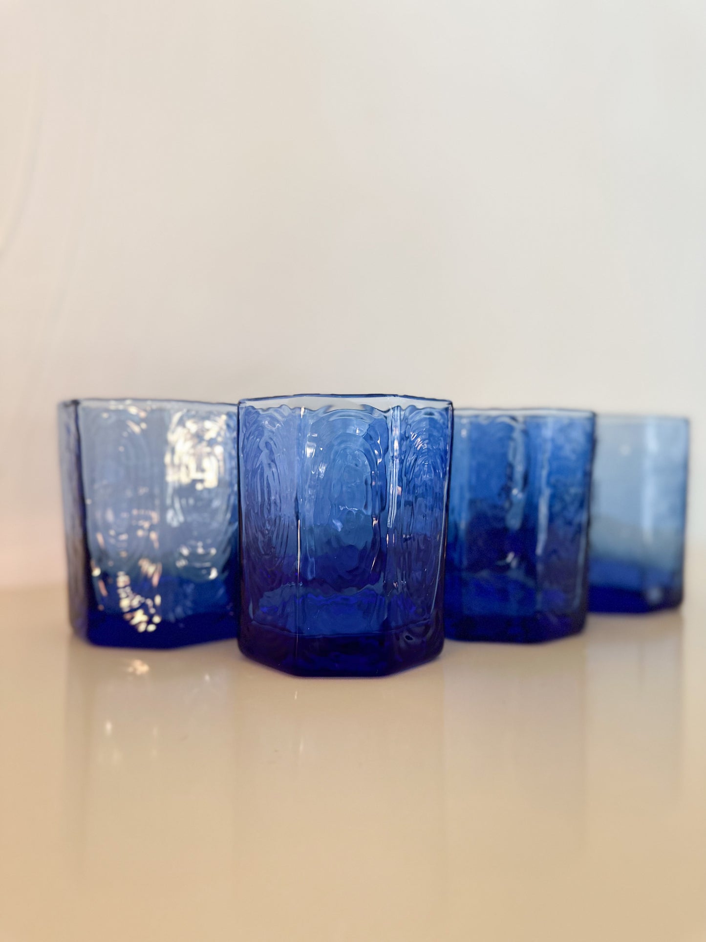 Cobalt Rippled Glass Tumblers - Set of 7