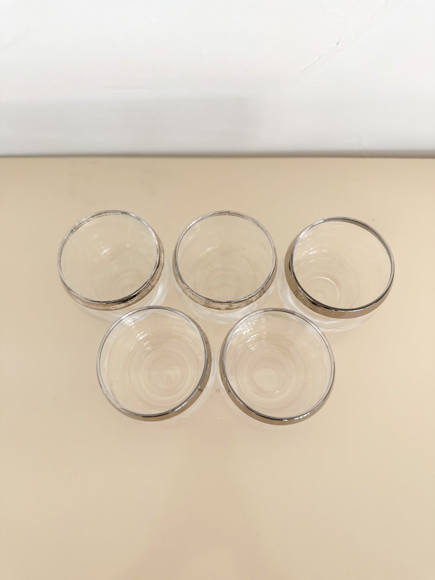 Midcentury Modern Silver Rimmed Whiskey Glasses - Set of 5