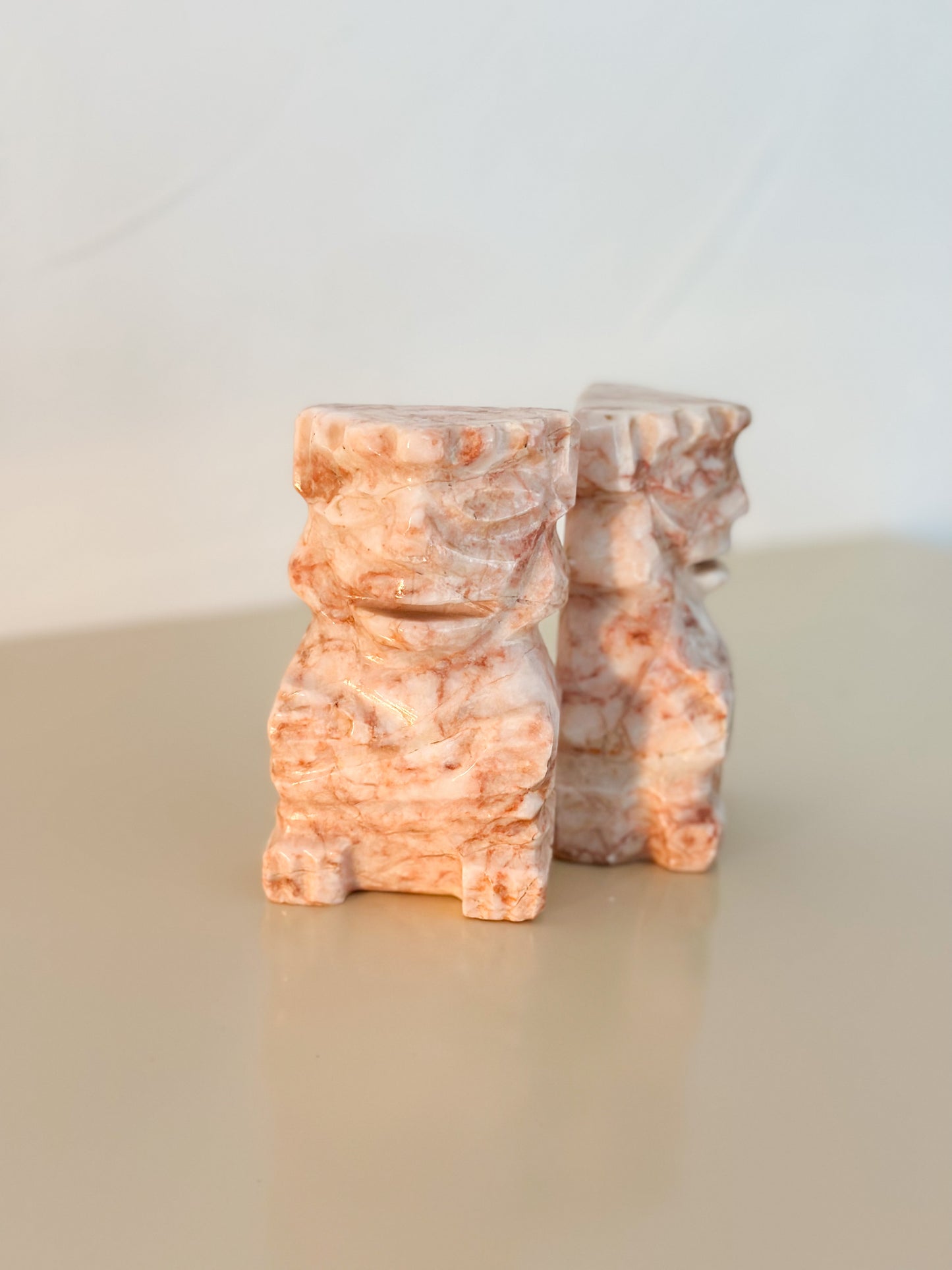 1970s Pink Marble Aztec Bookends - a Pair
