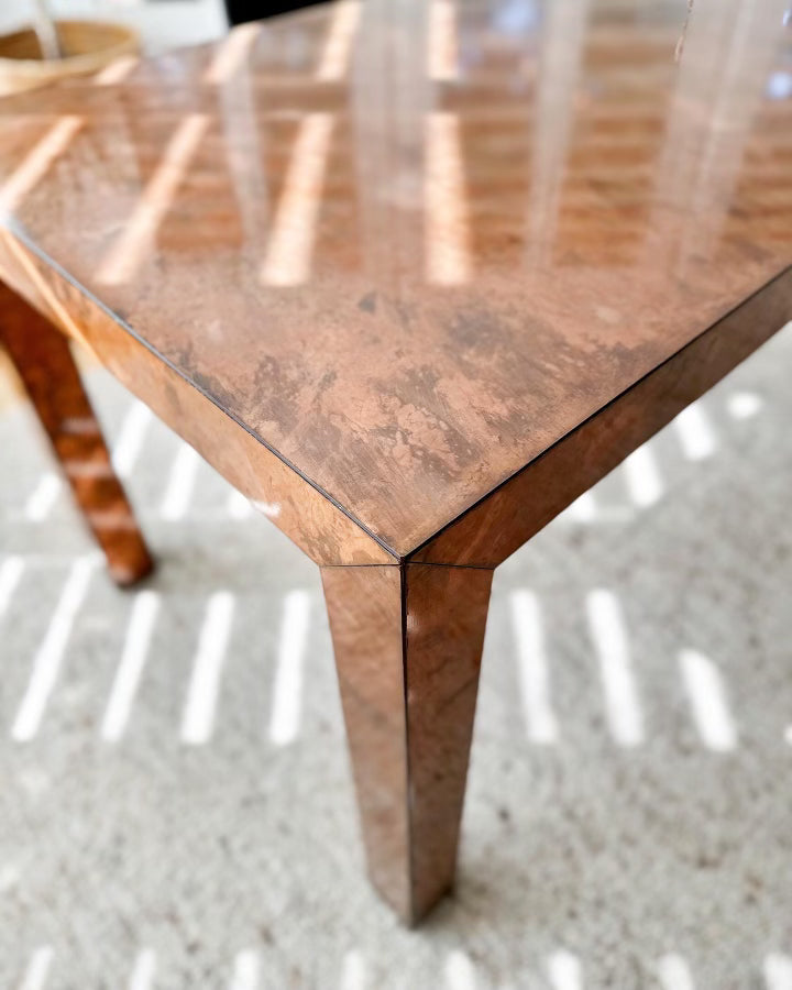 1980's Copper Wrapped Parsons Style Desk, Studio Made