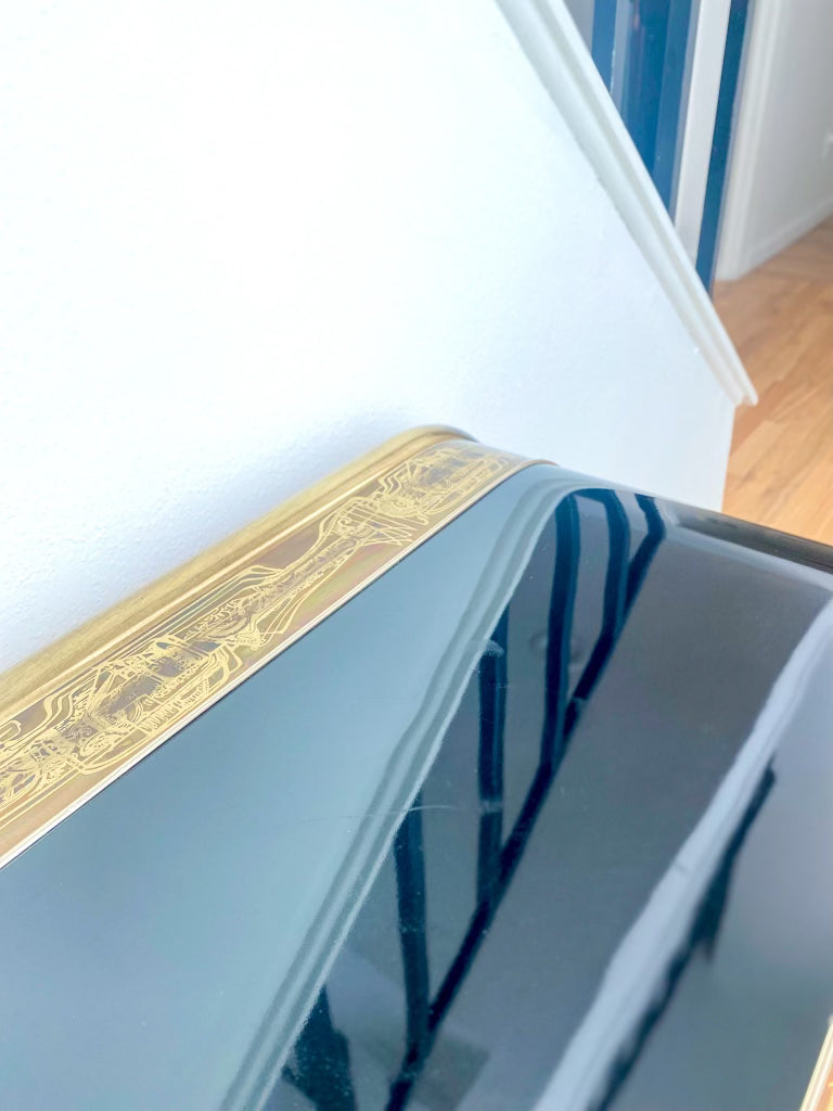 1970s Bernhard Rohne for Mastercraft Acid Etched Brass and Black Lacquer Console Table