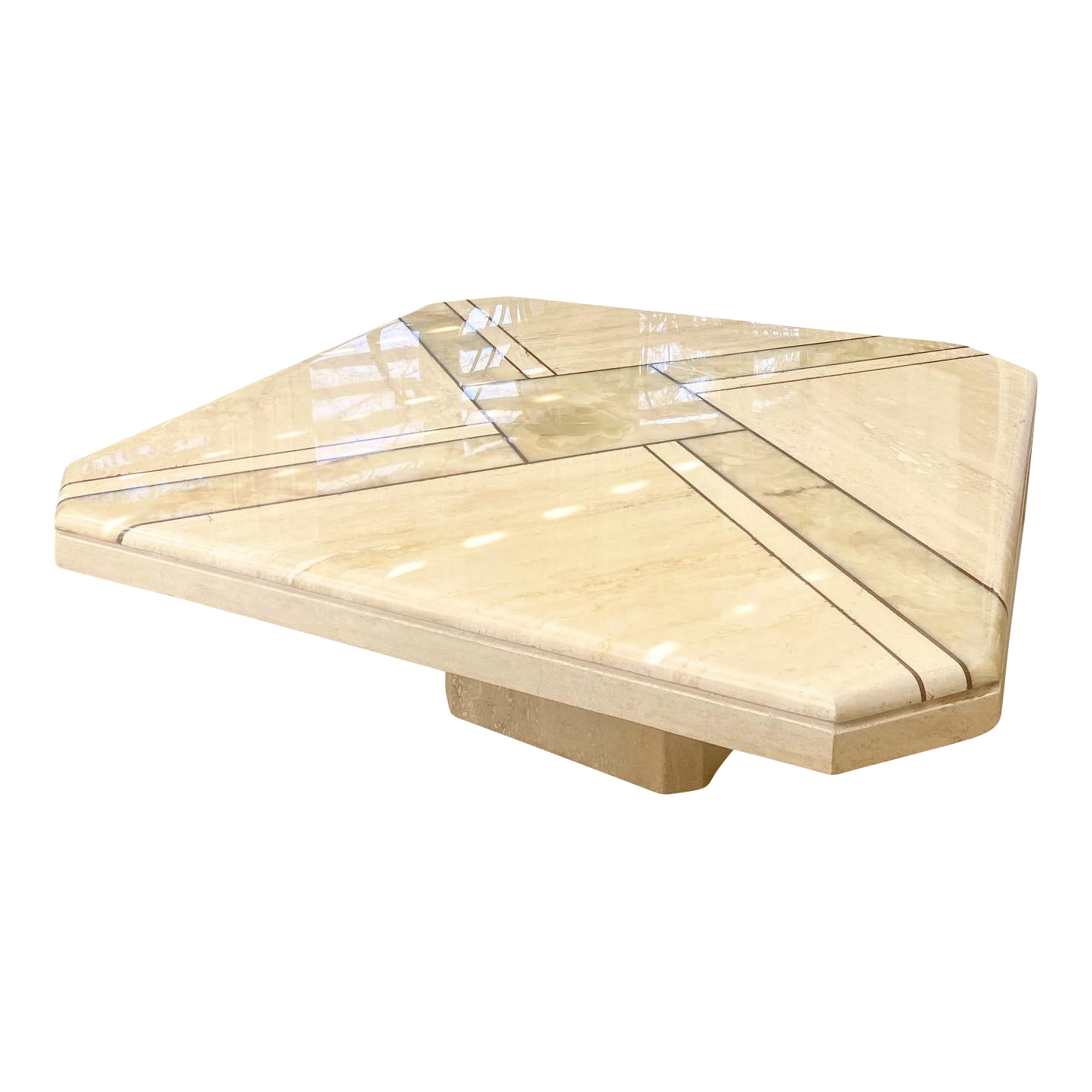 1980s Italian Travertine and Onyx Coffee Table