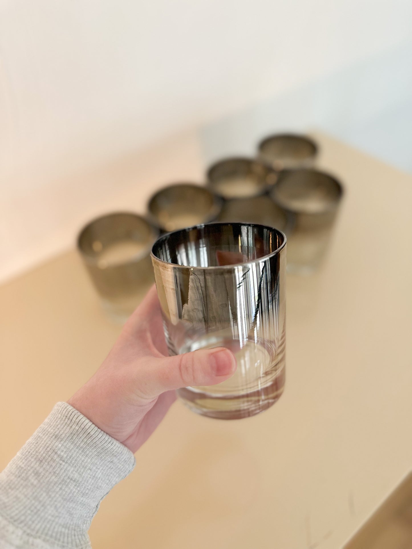 Midcentury Modern Silver Rimmed Whiskey Glasses - Set of 7