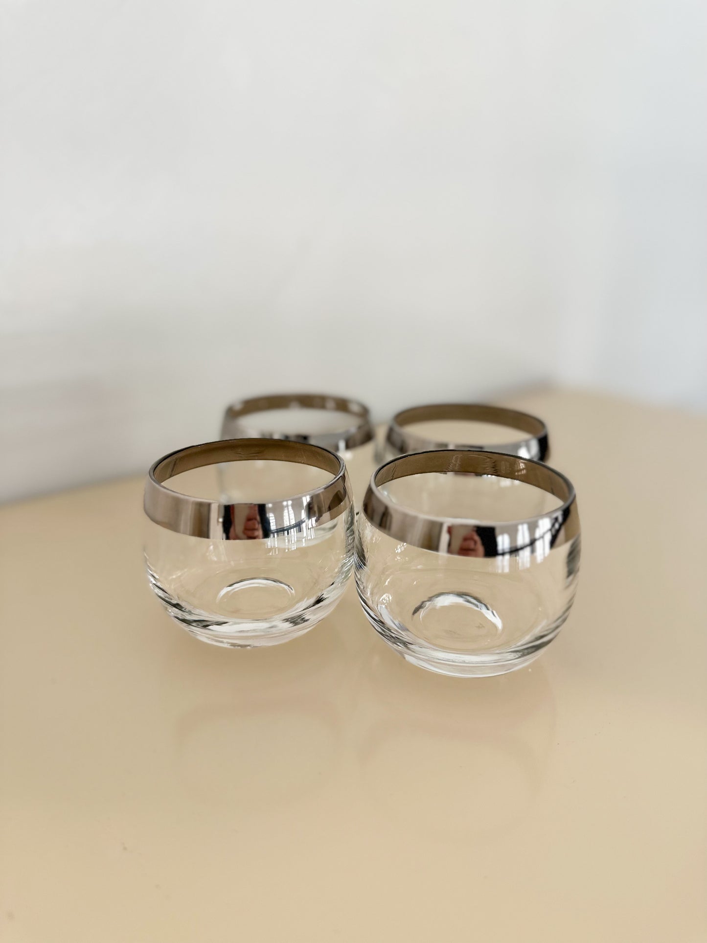 Midcentury Modern Silver Rimmed Cordial Glasses - Set of 4