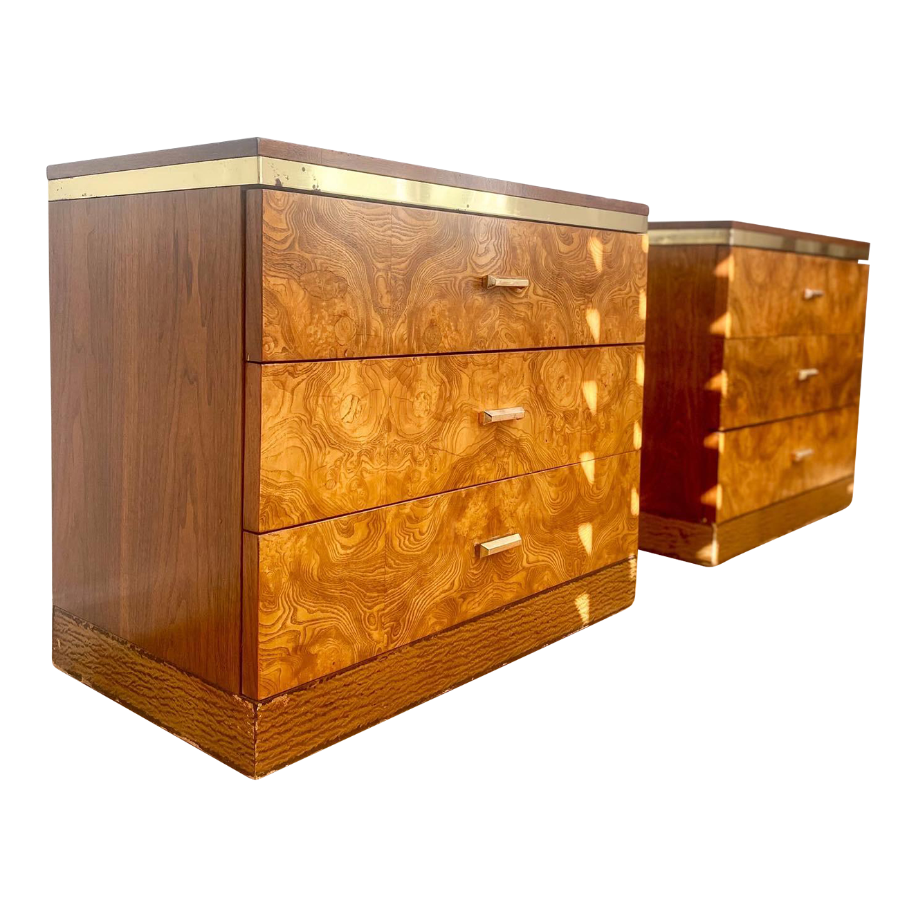 1960s Mid Century Modern Burlwood Nightstands - a Pair
