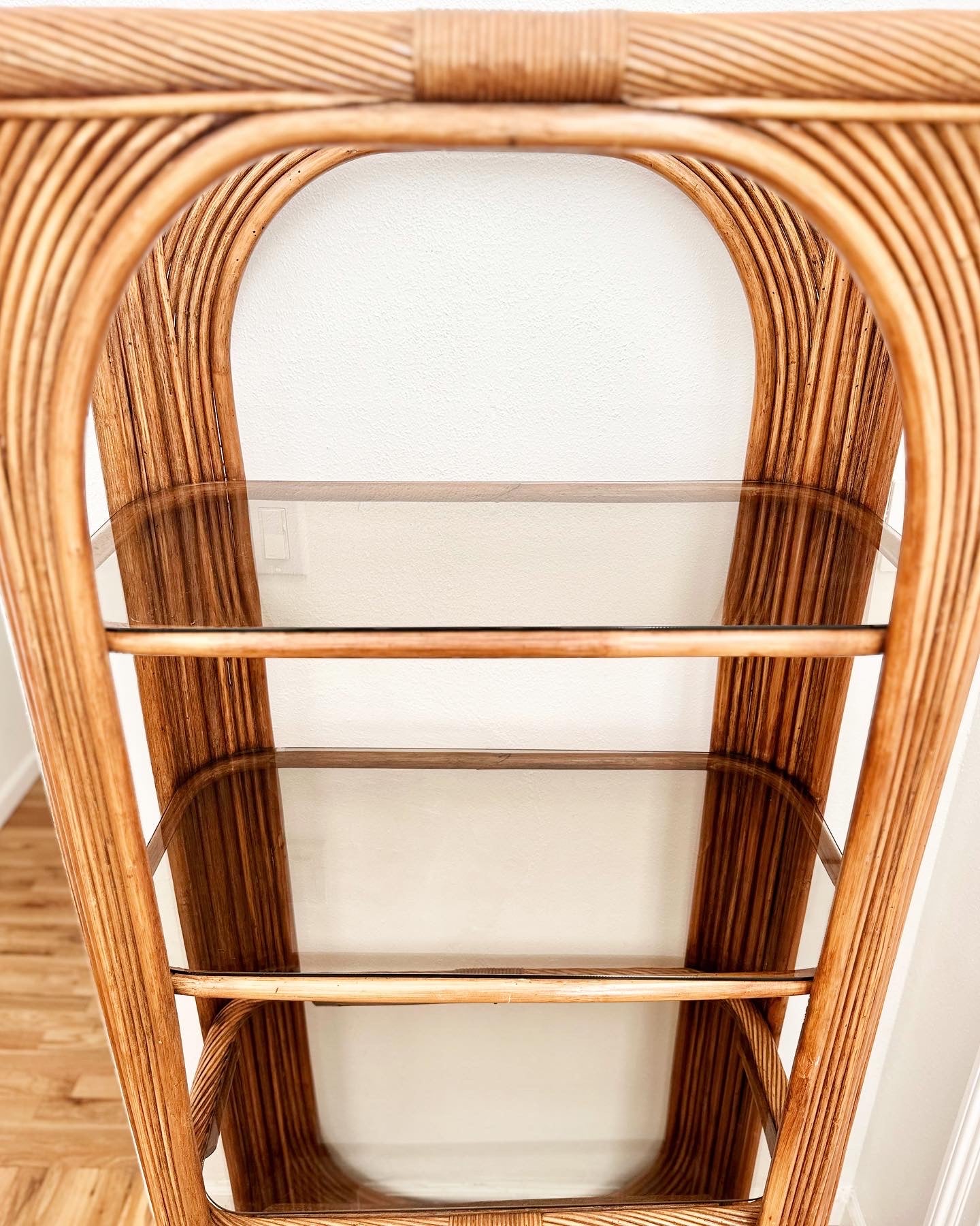 1970's Bent Bamboo étagère With Smoked Glass Shelves