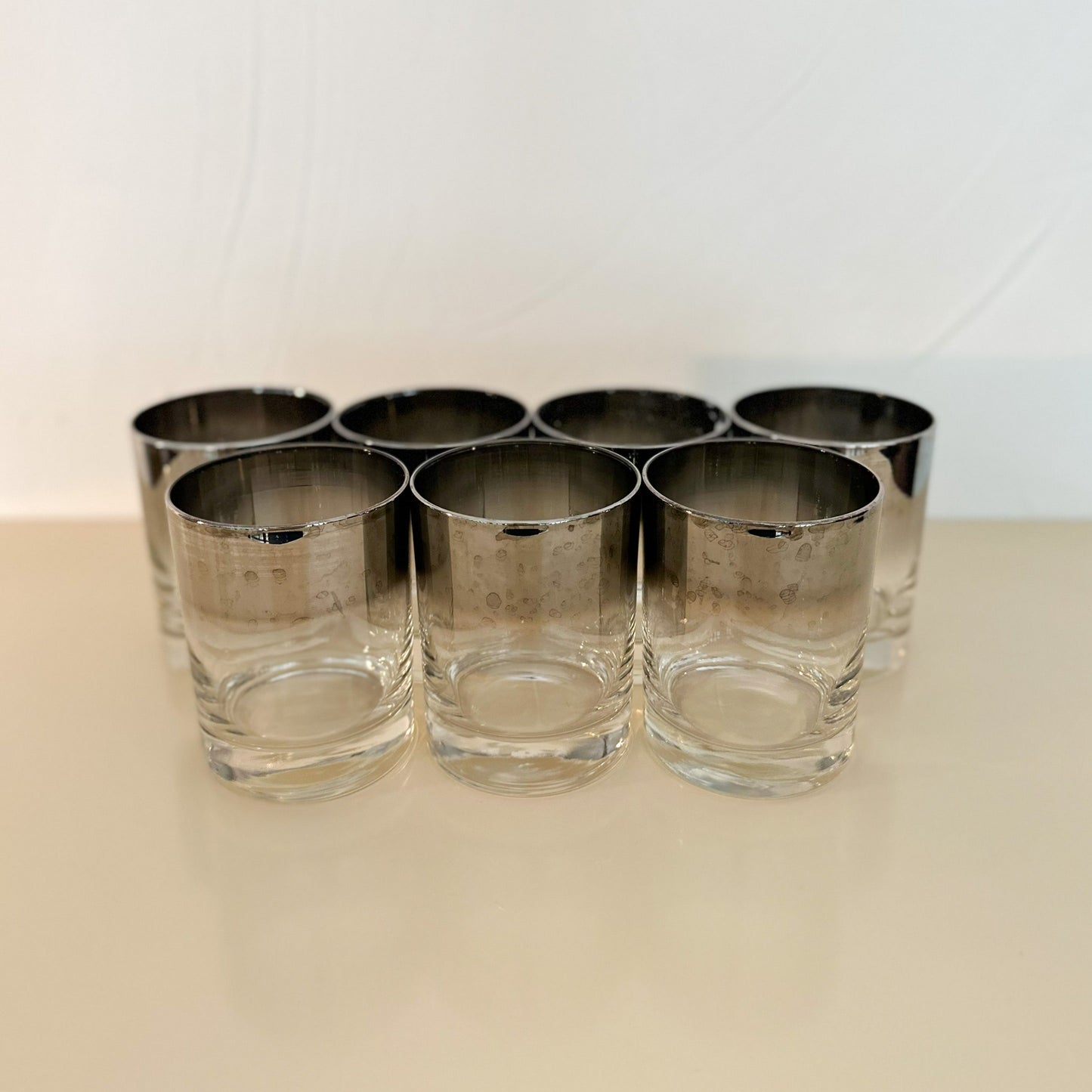 Midcentury Modern Silver Rimmed Whiskey Glasses - Set of 7