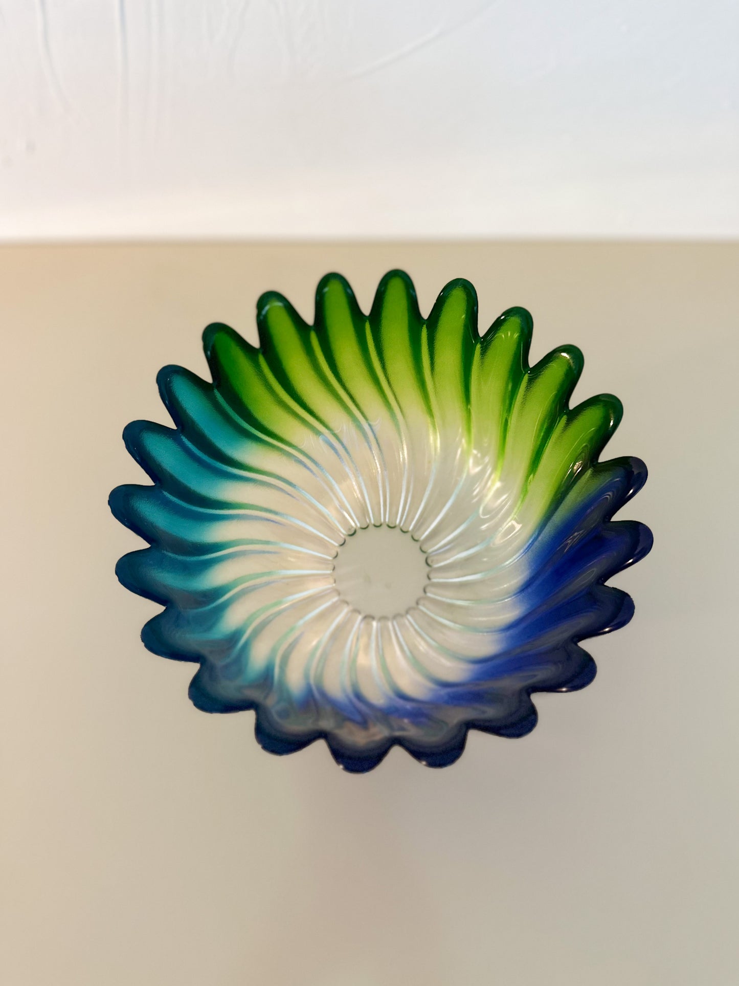 Green and Blue Frosted Glass Bowl