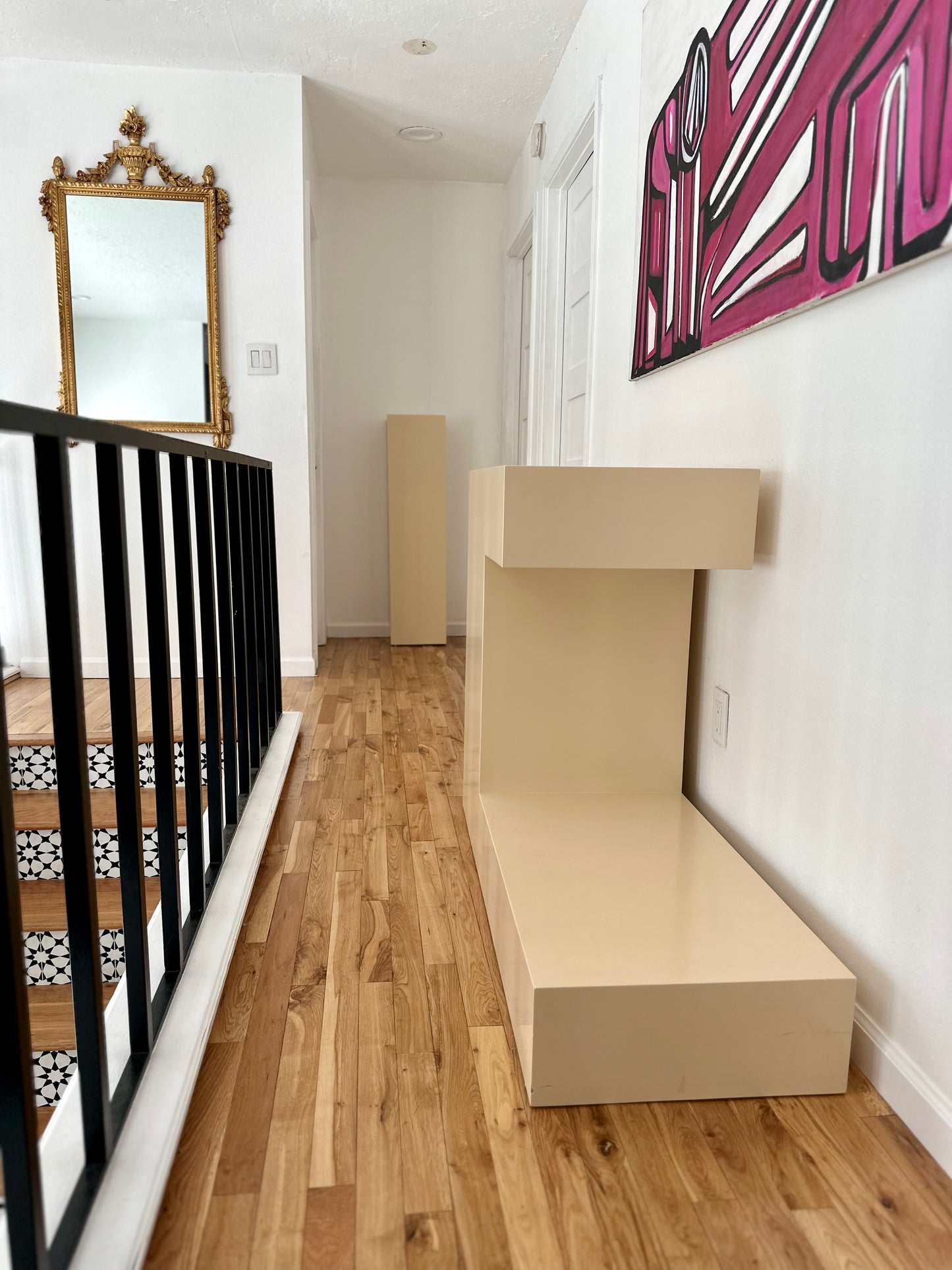 1980's Ivory Lacquered Two-Tiered Display Stand