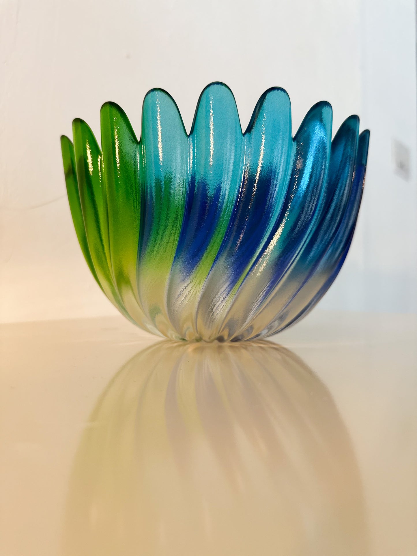 Green and Blue Frosted Glass Bowl