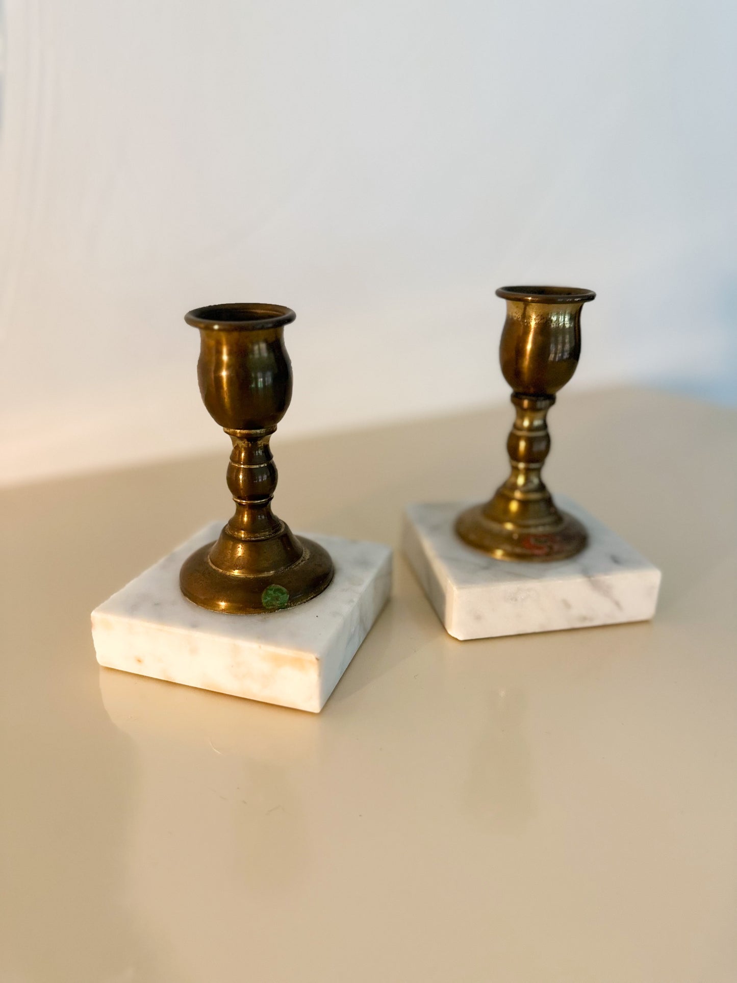Brass and Marble Candle Holder Pair