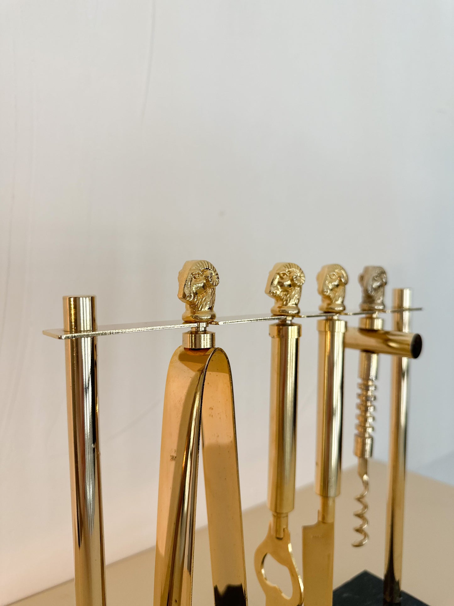 1960s MCM Georges Briard Gold Plated Ram Head Bar Tool Set