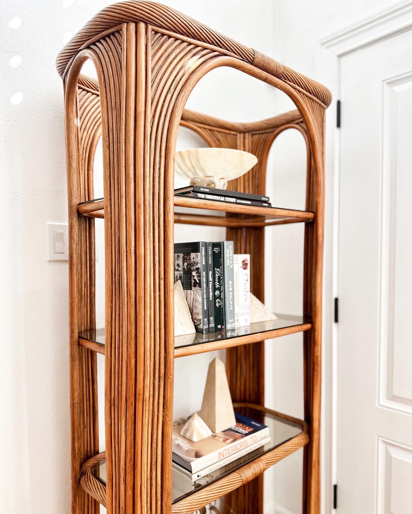 1970's Bent Bamboo étagère With Smoked Glass Shelves