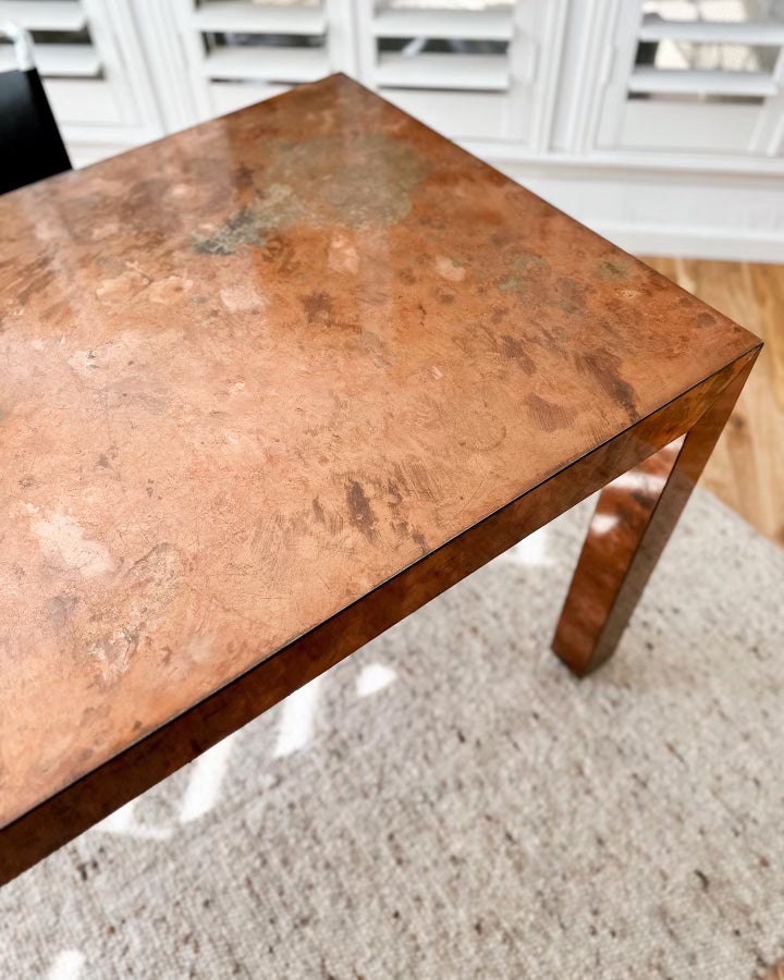 1980's Copper Wrapped Parsons Style Desk, Studio Made