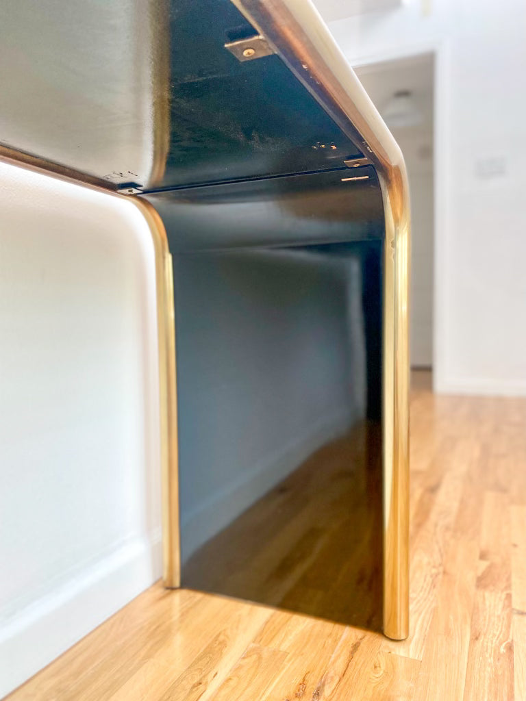 1970s Bernhard Rohne for Mastercraft Acid Etched Brass and Black Lacquer Console Table