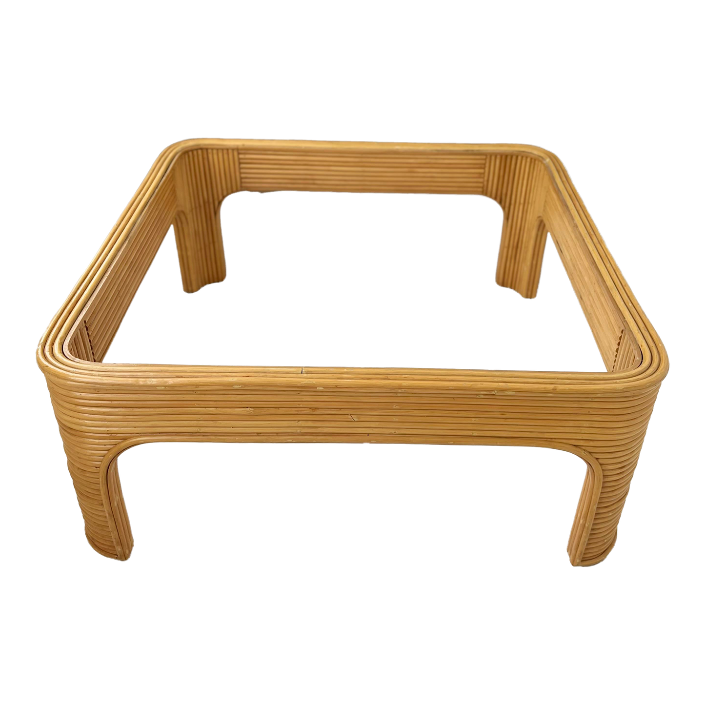 1970s Vintage Bent Bamboo and Glass Coffee Table