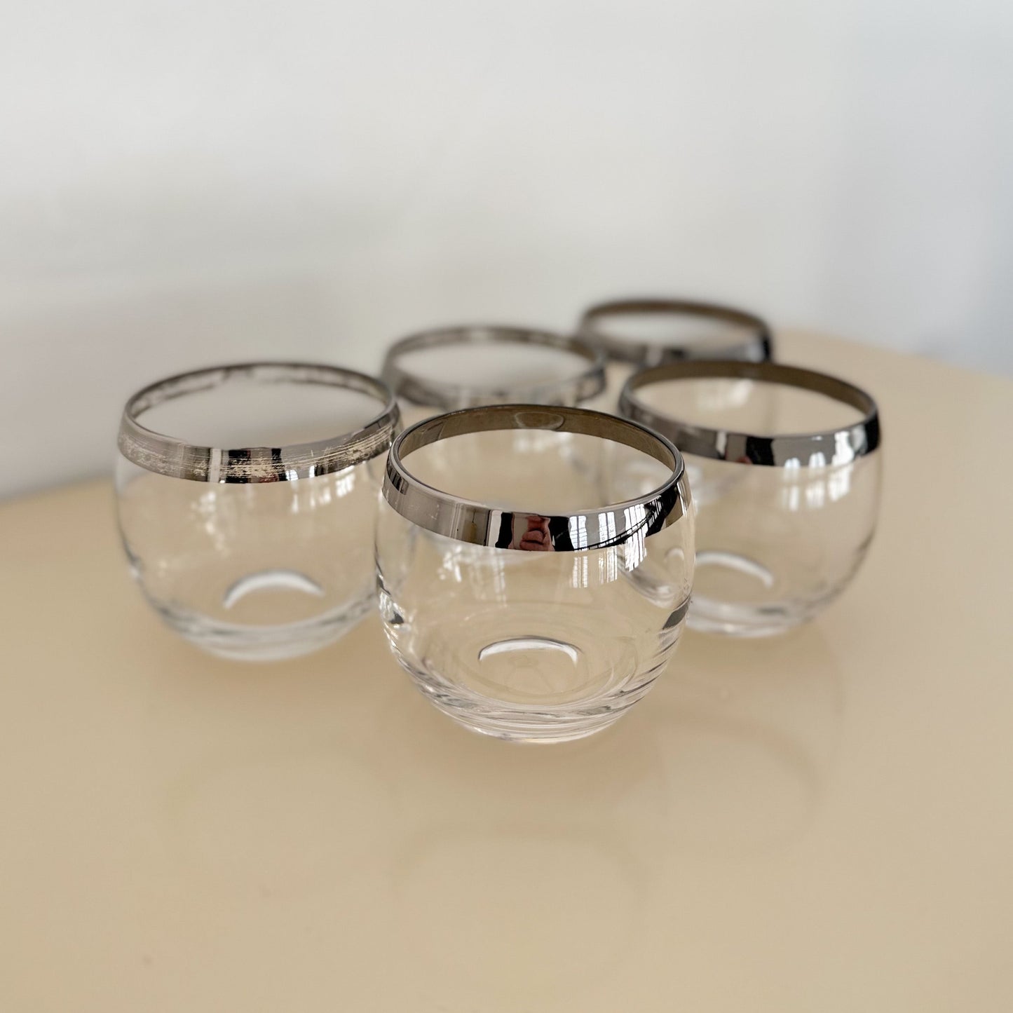 Midcentury Modern Silver Rimmed Whiskey Glasses - Set of 5