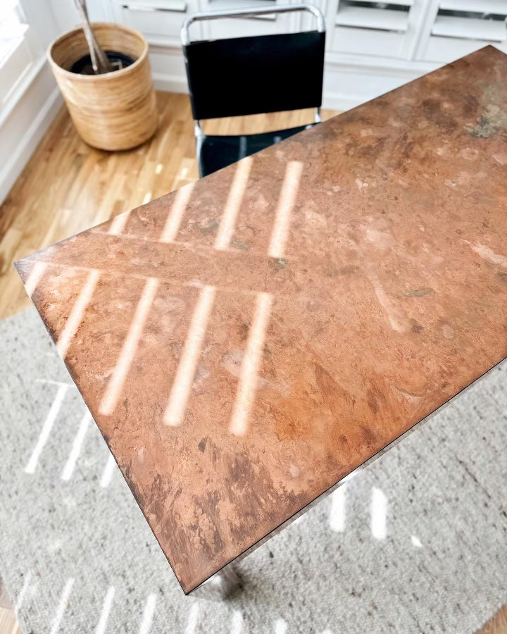 1980's Copper Wrapped Parsons Style Desk, Studio Made