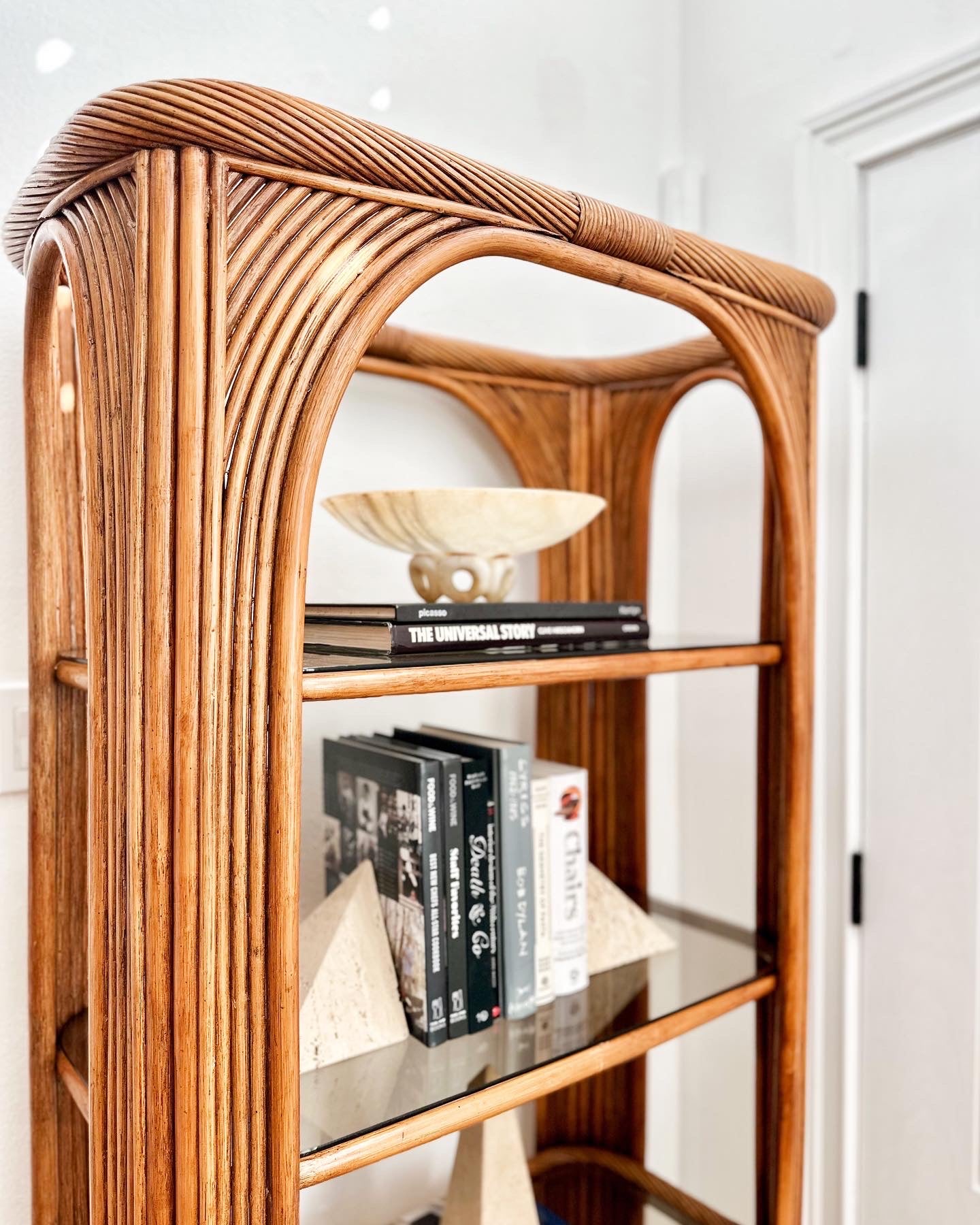1970's Bent Bamboo étagère With Smoked Glass Shelves