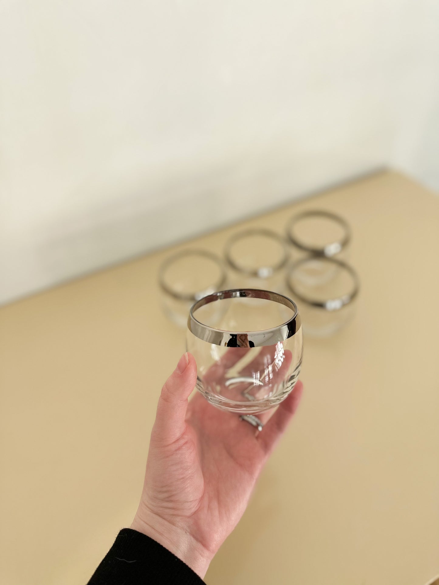 Midcentury Modern Silver Rimmed Whiskey Glasses - Set of 5
