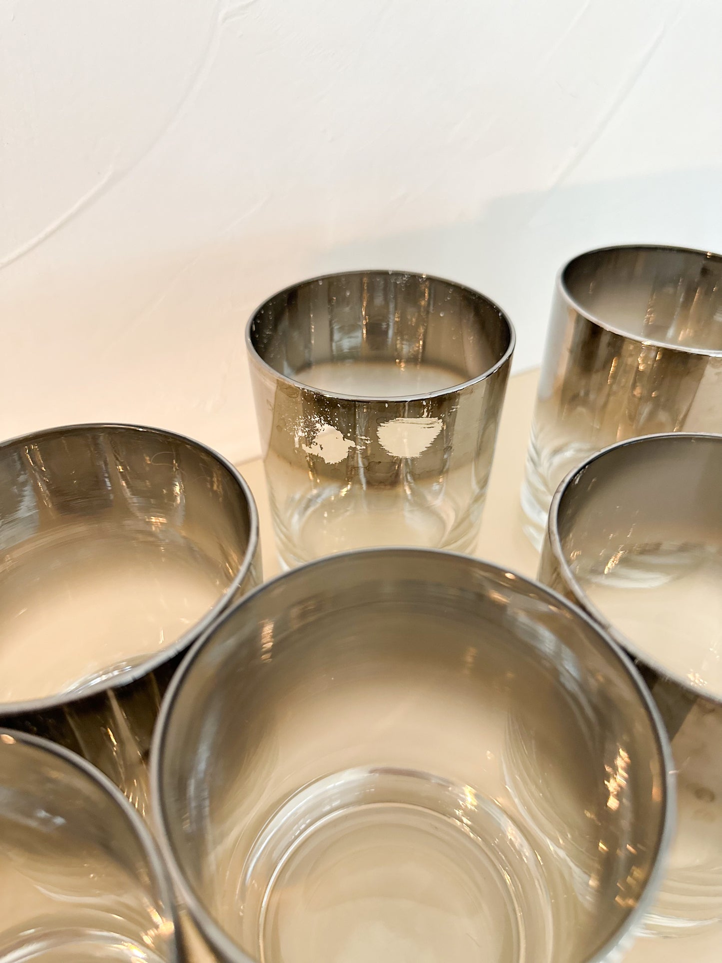 Midcentury Modern Silver Rimmed Whiskey Glasses - Set of 7