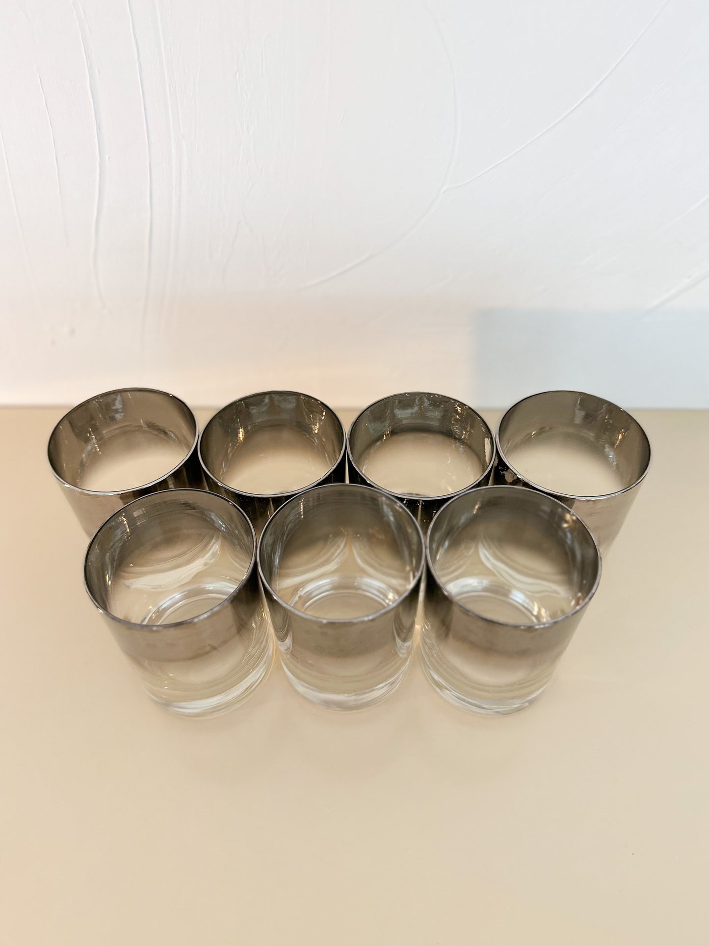 Midcentury Modern Silver Rimmed Whiskey Glasses - Set of 7