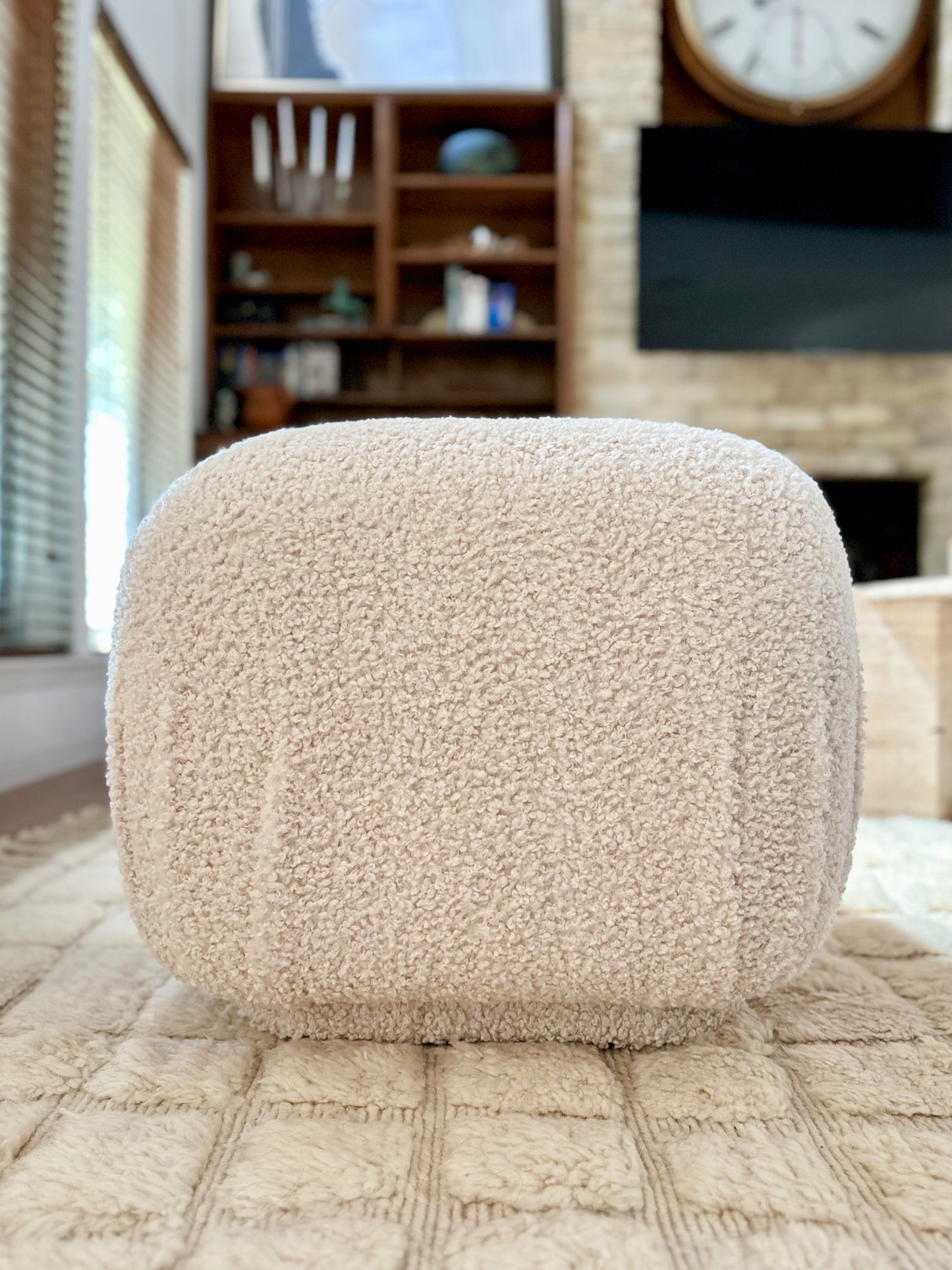 1980s Pouf Ottomans in Fresh Ivory Bouclé - A Pair
