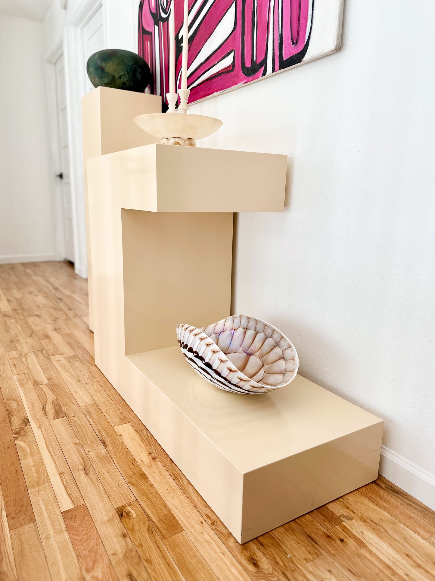 1980's Ivory Lacquered Two-Tiered Display Stand