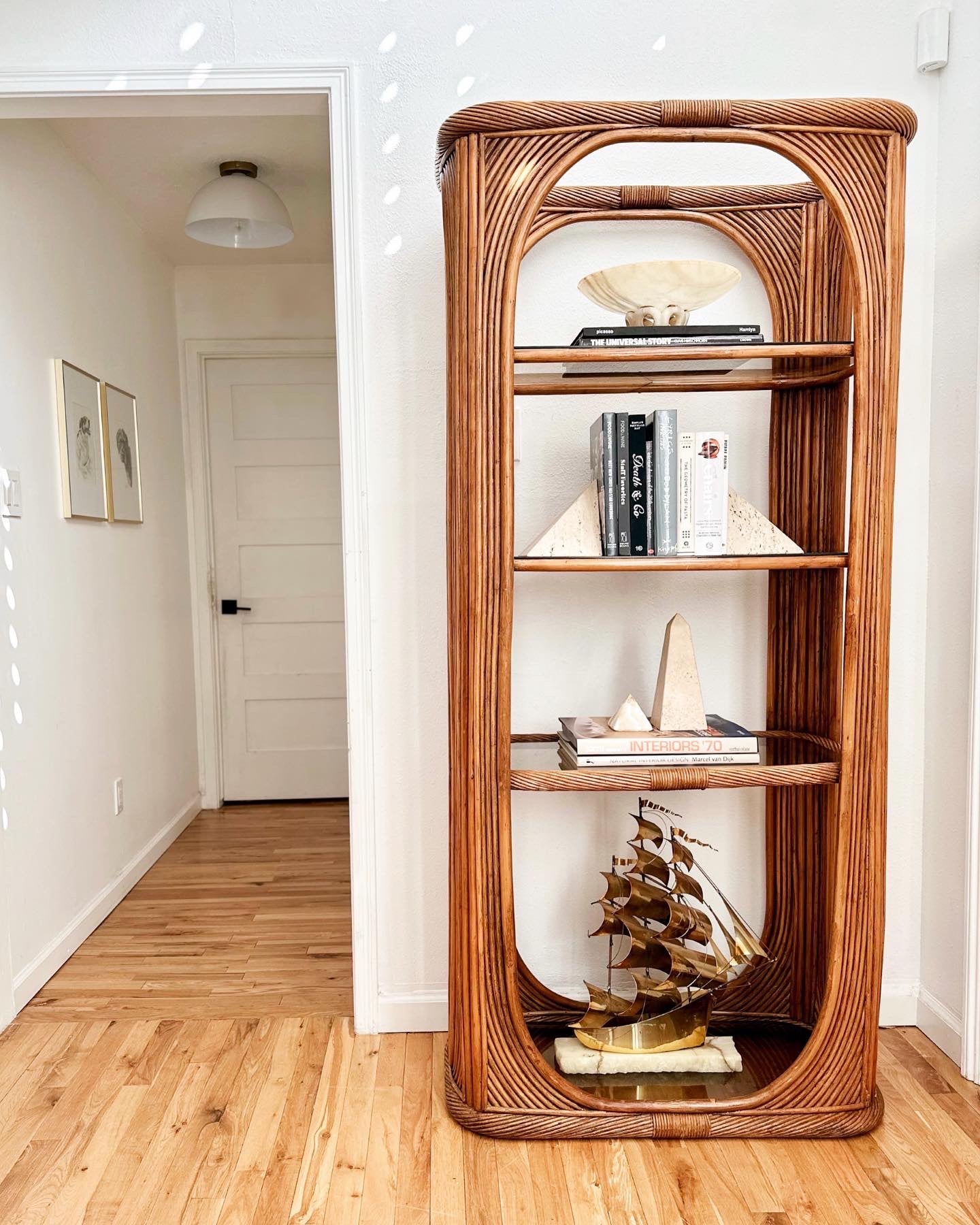 1970's Bent Bamboo étagère With Smoked Glass Shelves