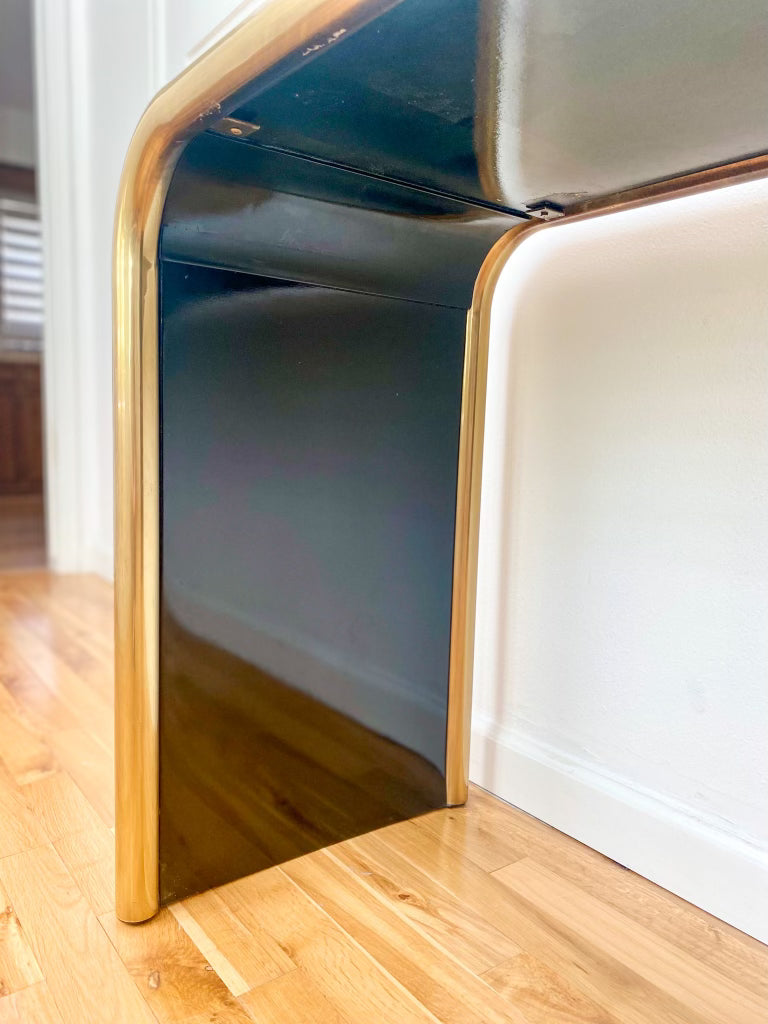 1970s Bernhard Rohne for Mastercraft Acid Etched Brass and Black Lacquer Console Table