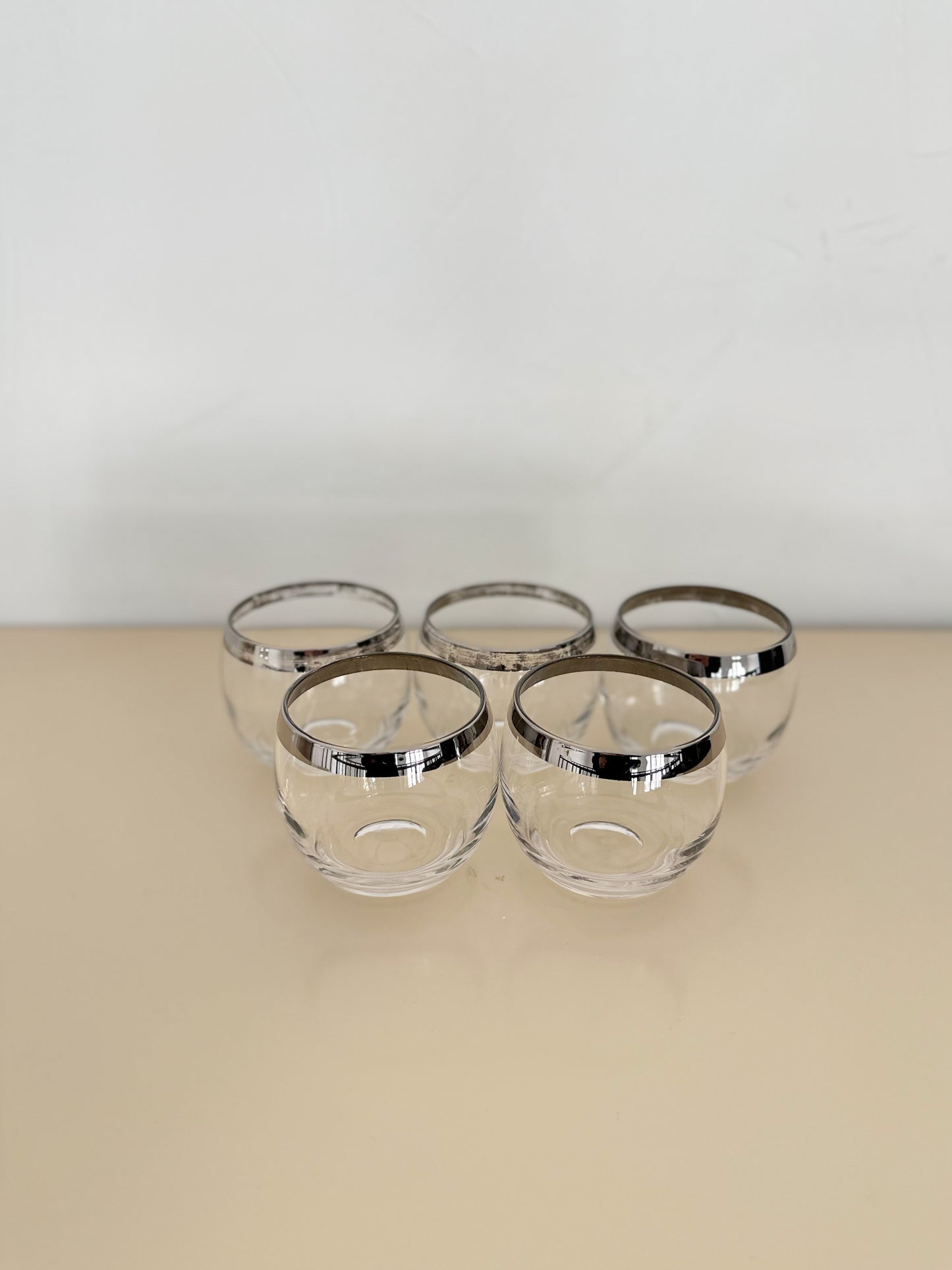 Midcentury Modern Silver Rimmed Whiskey Glasses - Set of 5