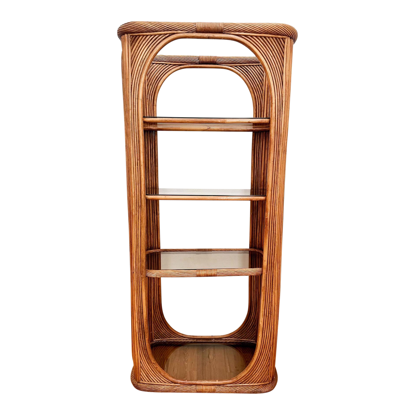 1970's Bent Bamboo étagère With Smoked Glass Shelves
