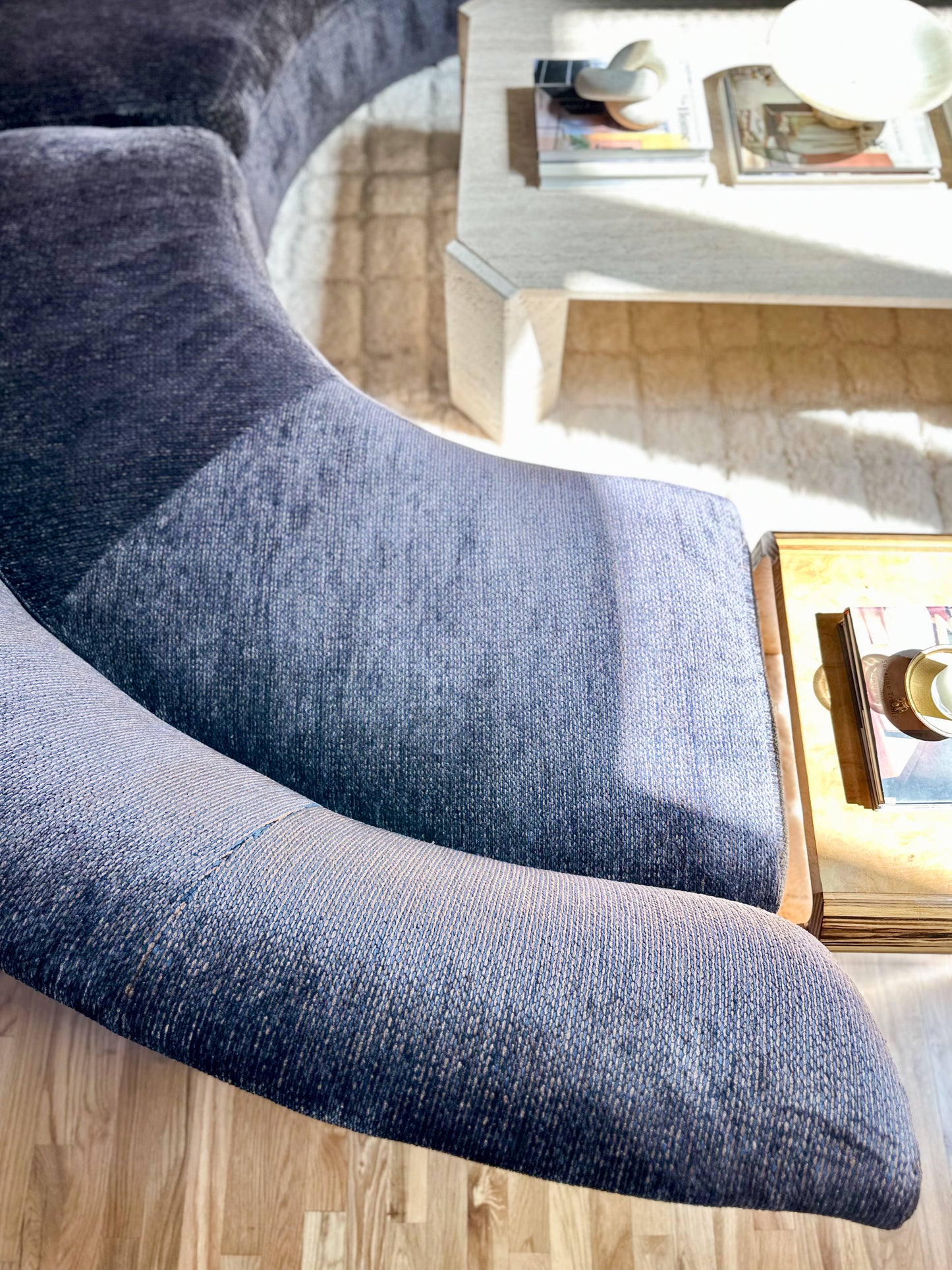 1980’s 3 Piece Serpentine Sectional in Original Indigo-Purple Chenille