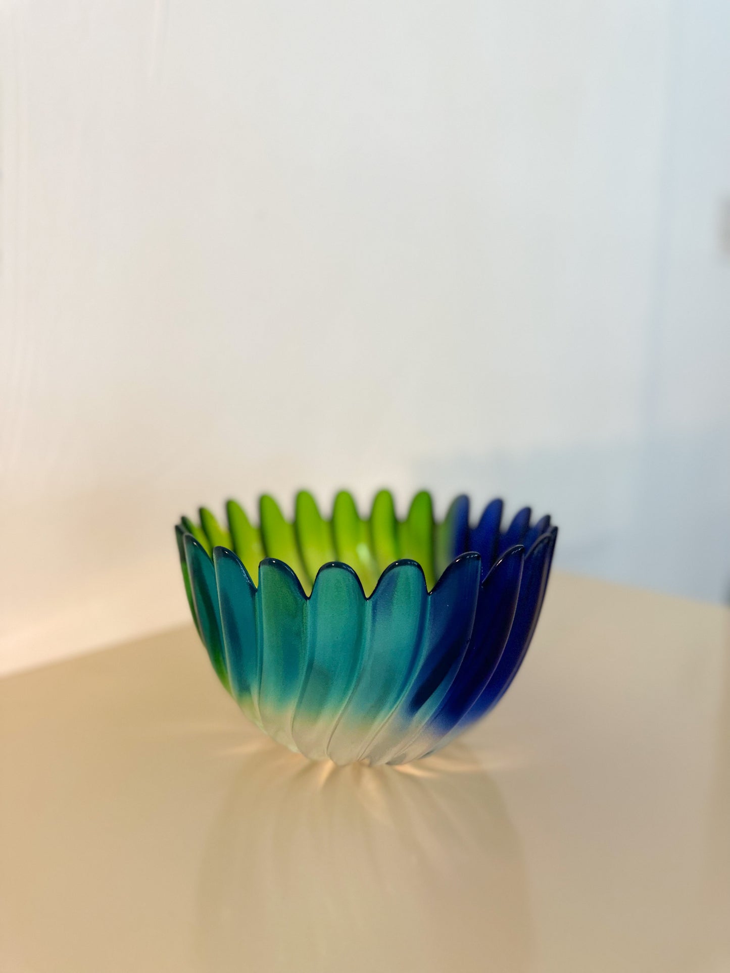 Green and Blue Frosted Glass Bowl