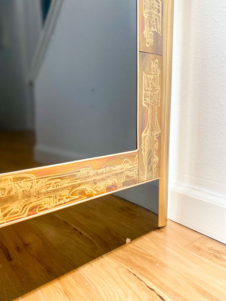1970s Bernhard Rohne for Mastercraft Acid Etched Brass and Black Lacquer Console Table