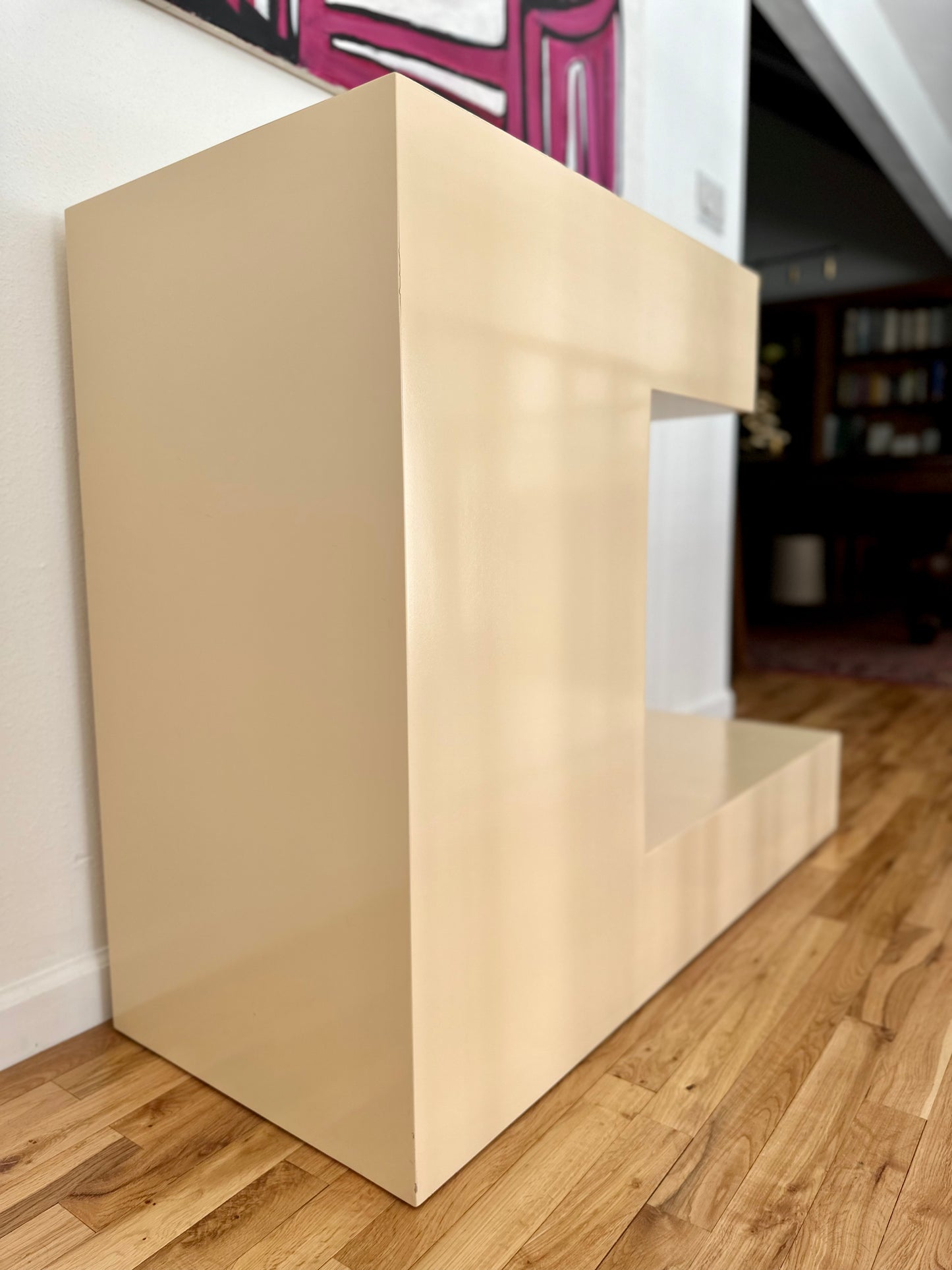 1980's Ivory Lacquered Two-Tiered Display Stand