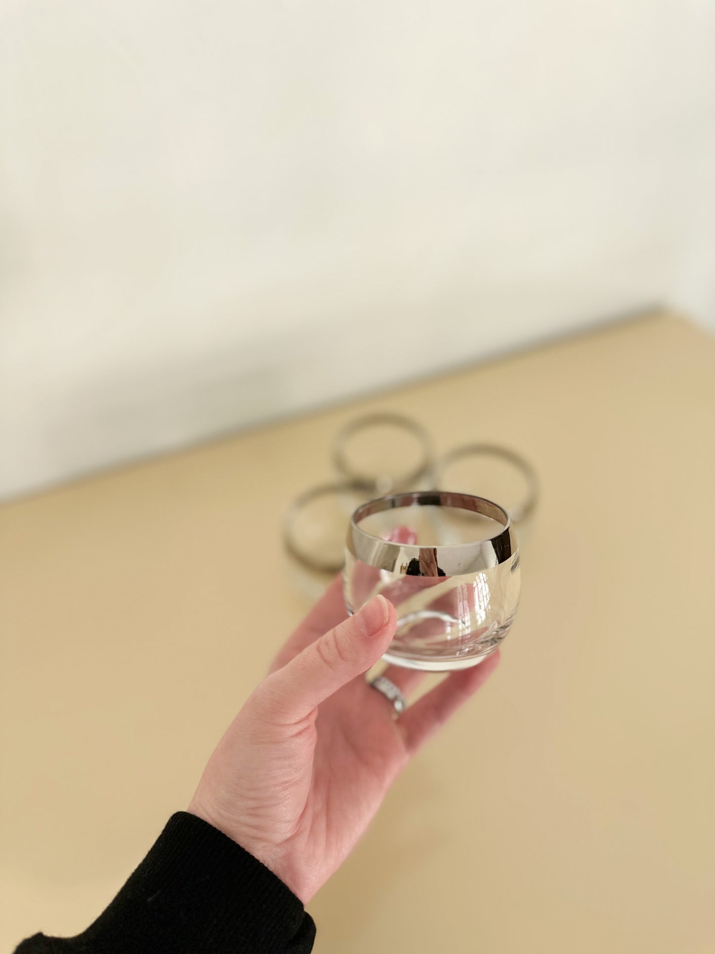 Midcentury Modern Silver Rimmed Cordial Glasses - Set of 4