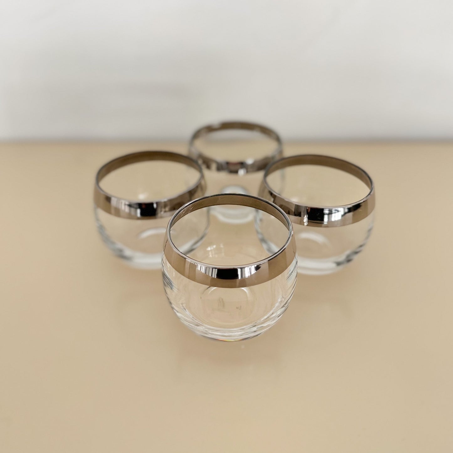 Midcentury Modern Silver Rimmed Cordial Glasses - Set of 4