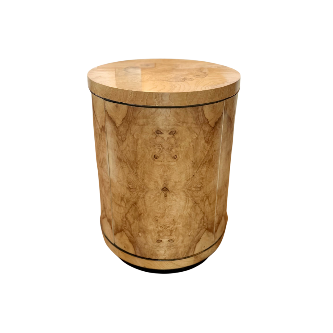 1980s Heneredon 'Scene Two' Burlwood Drum Side Table