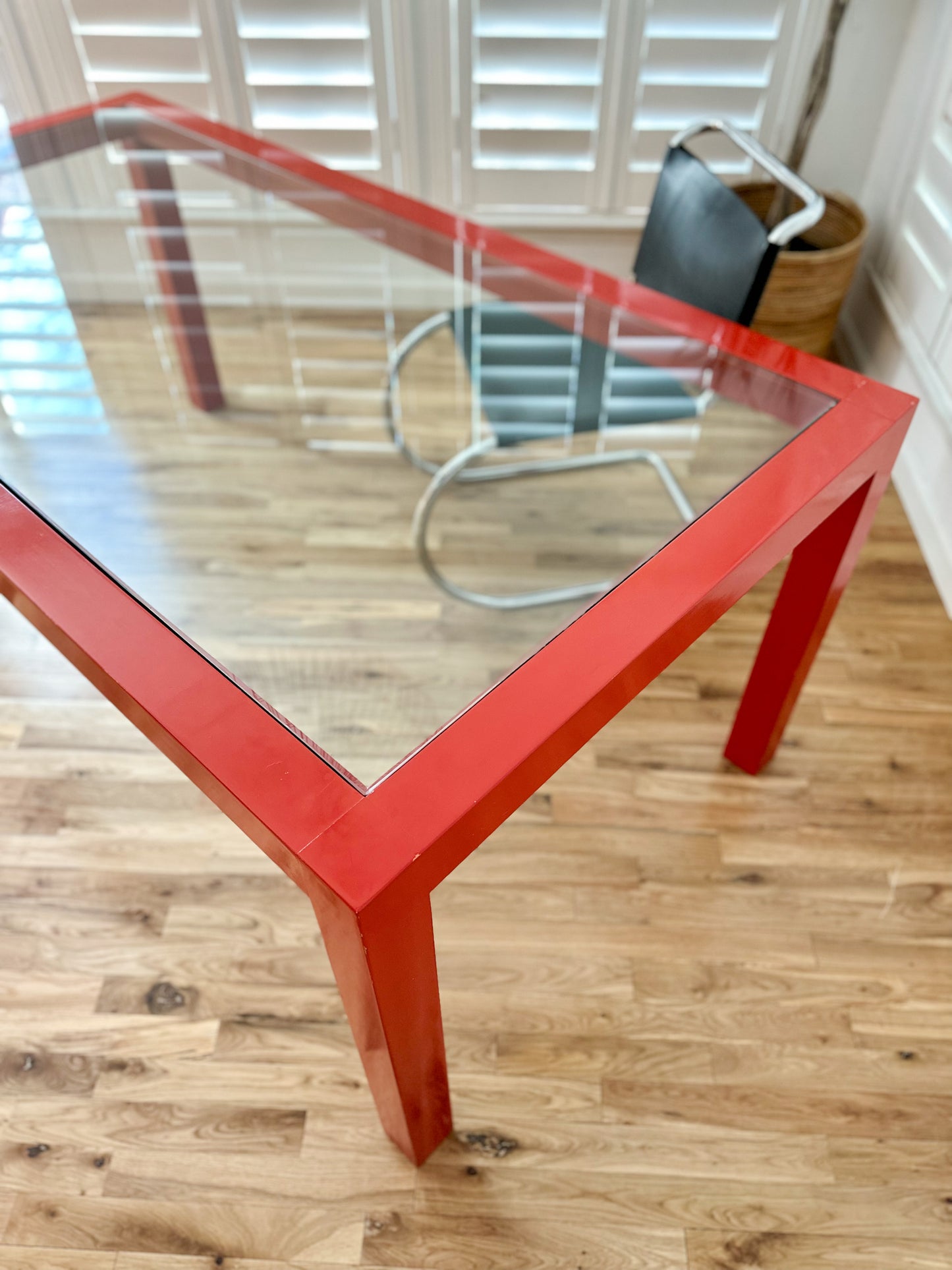 1980s Red Lacquered Parson's Style Table