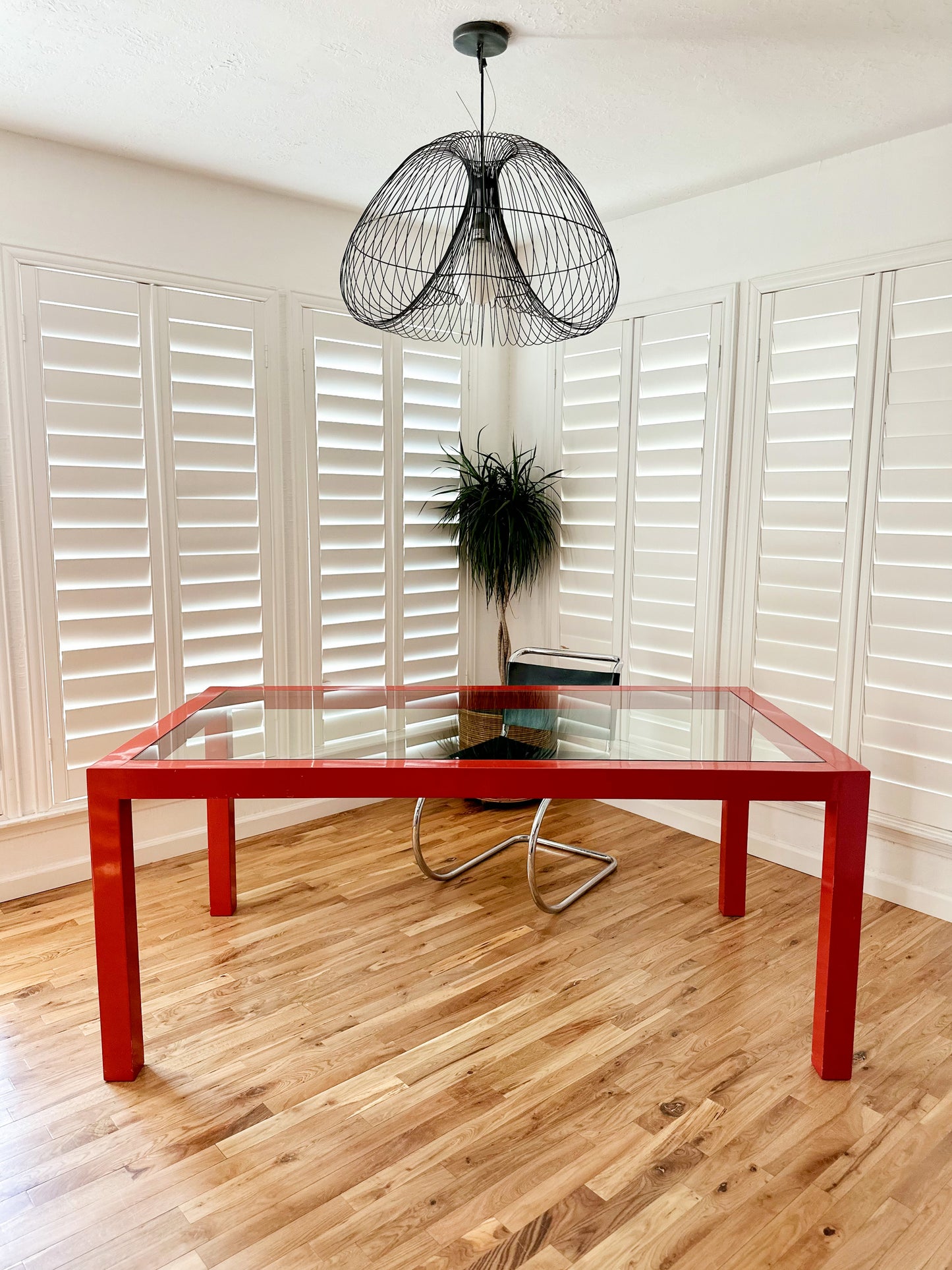 1980s Red Lacquered Parson's Style Table