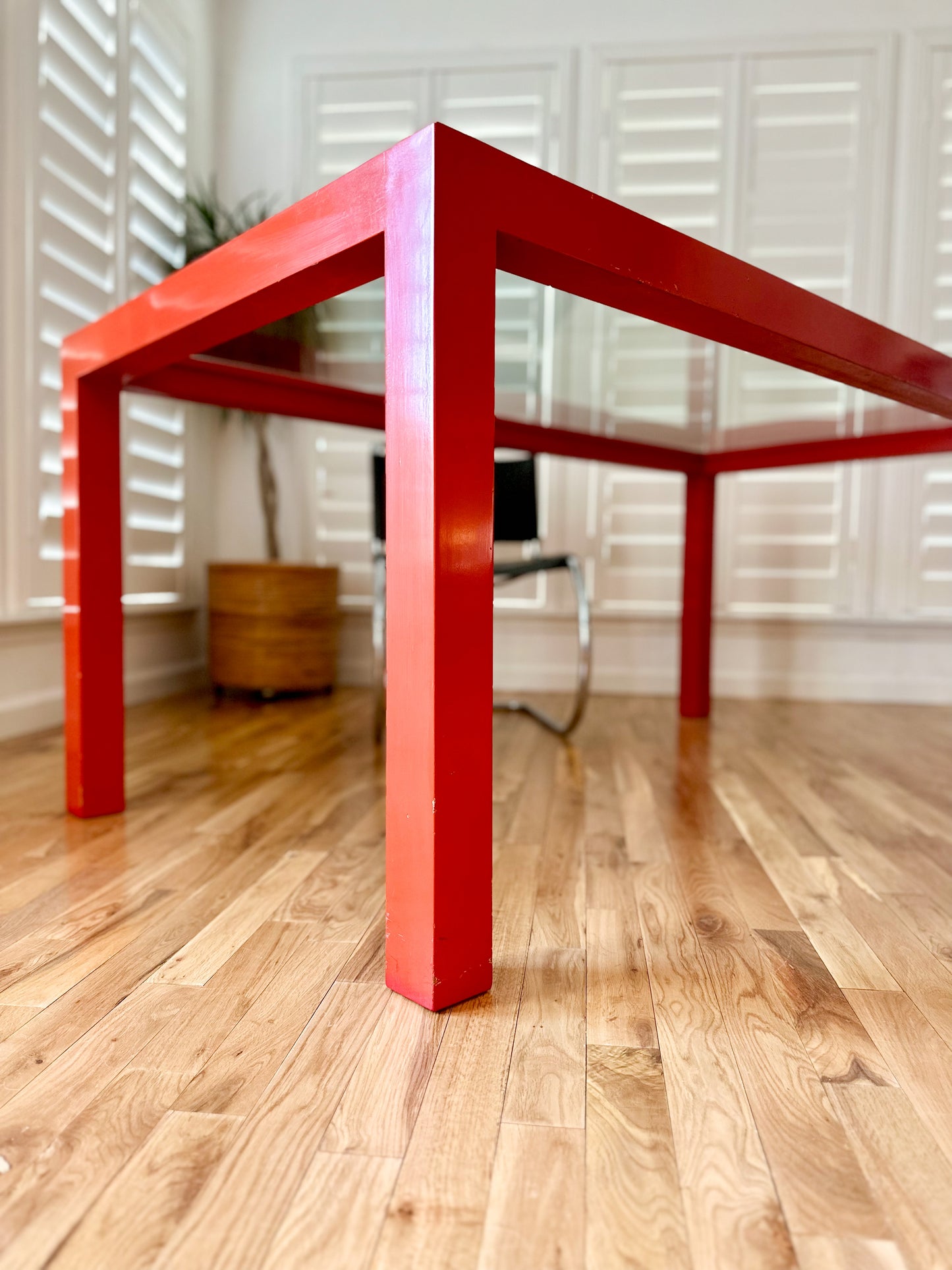 1980s Red Lacquered Parson's Style Table