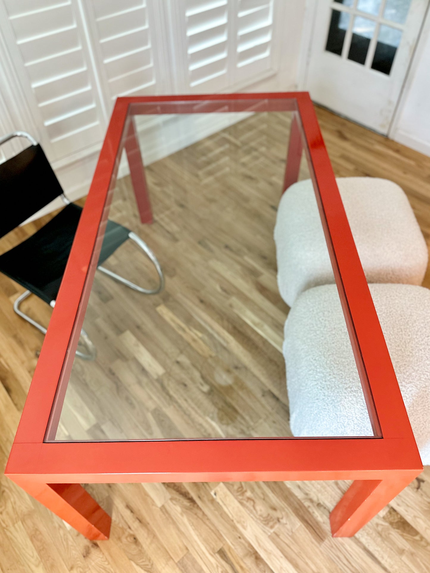 1980s Red Lacquered Parson's Style Table