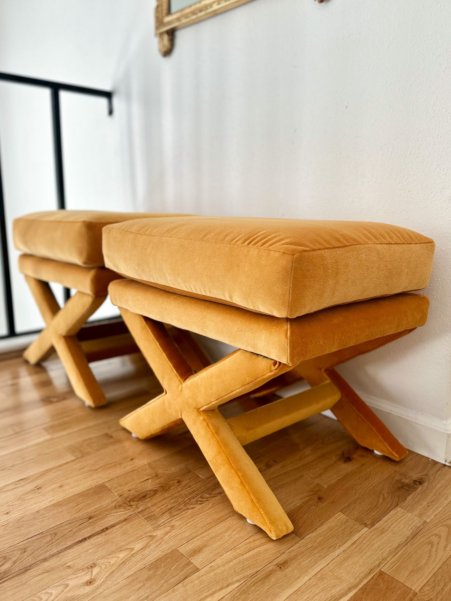 1970s Billy Baldwin Style X-Base Ottomans - a pair